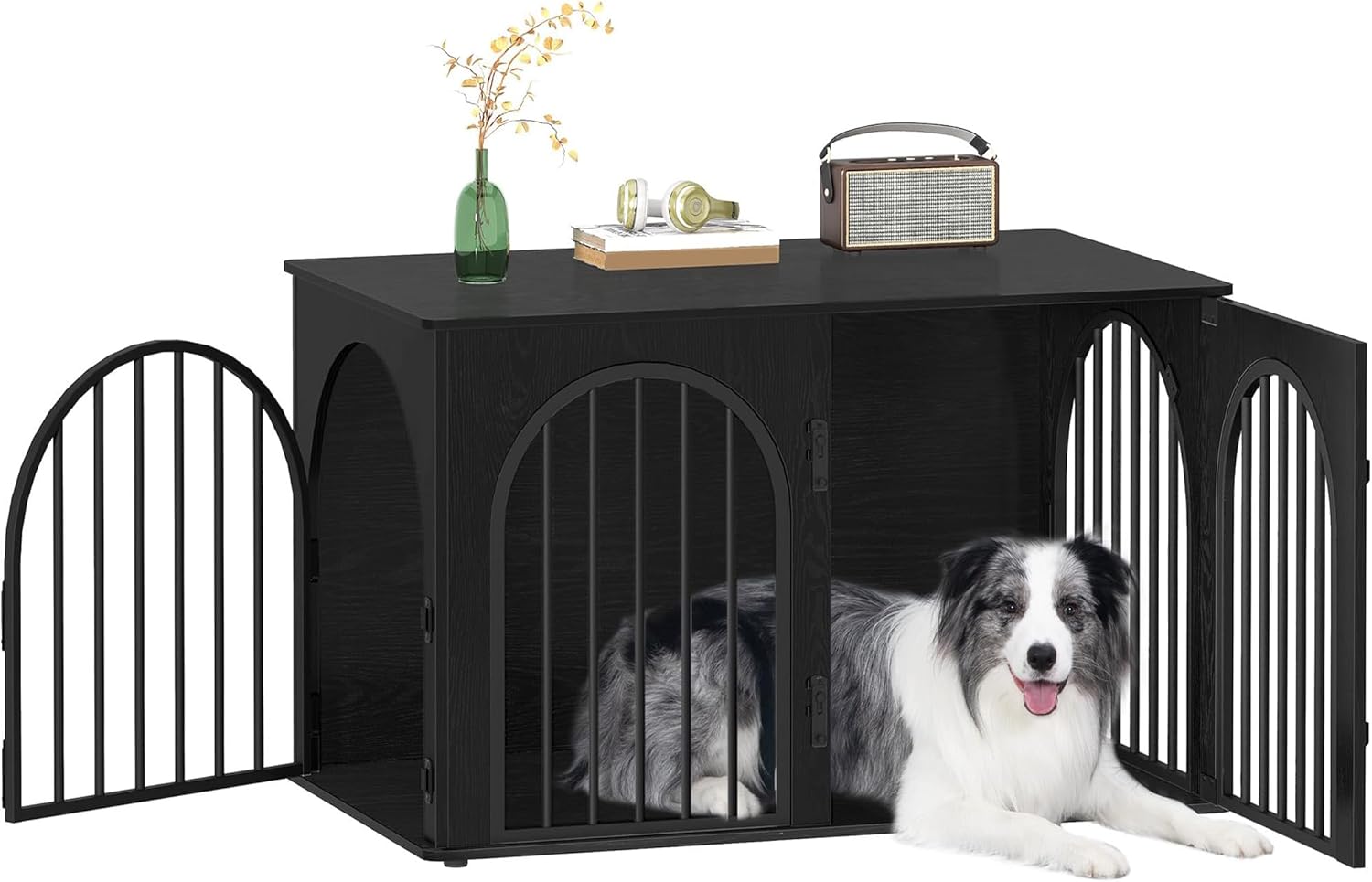 31.5'' Wooden Dog Crate Furniture, Indoor Dog Kennel Dogs Cage for Small/Medium Dogs, Heavy Duty Dog Crates Decorative Pet House End Side Table TV Stand, Rustic Brown DFC85101B