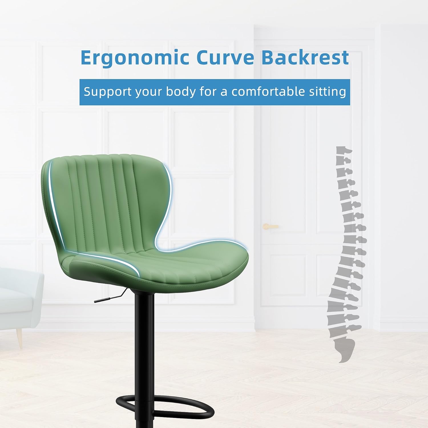 Shintenchi Bar Stools Set of 4 Modern Swivel Bar Chairs, Counter Height Faux Leather Metal Barstools, Upholstered Island Chairs with Back and Footrest, Coffee