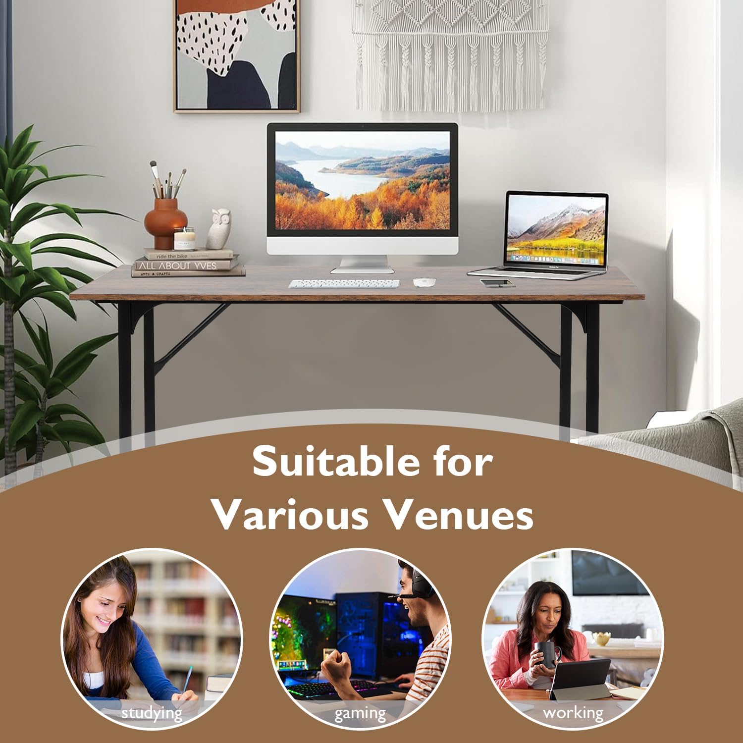 BestOffice Computer Desk,Home Office Desk, Modern Simple Style for Home Office Study Writing (Black, 47 inch)