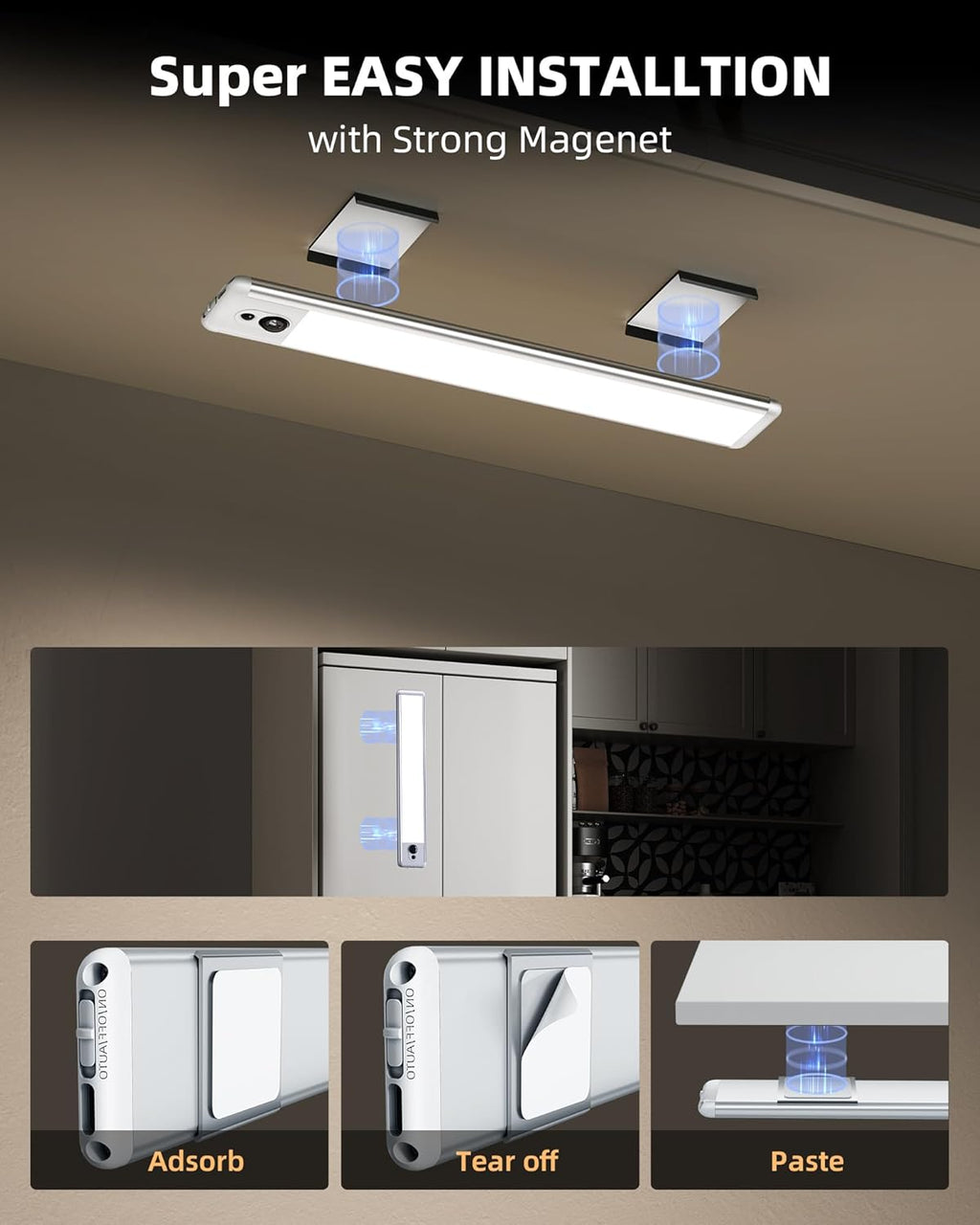 EZVALO 5 Pack Under Cabinet Lighting, Rechargeable Motion Sensor Light, LED Closet Lights Wireless, 5700K Dimmable, Timer, Magnetic, with Remote Control for Kitchen, Closet, Stair