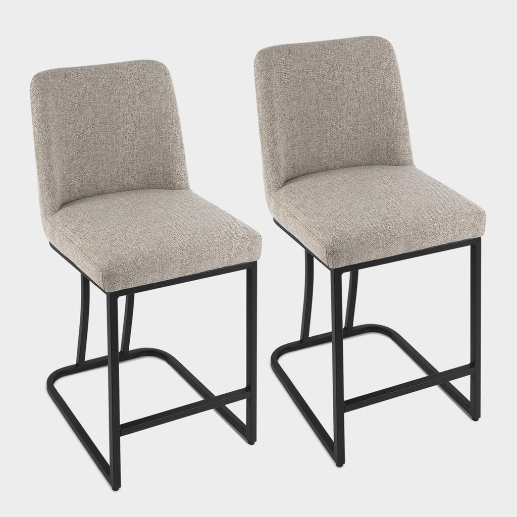 Counter Height Bar Stools Set of 2, 24 Inch Seat Height Bar Chairs for Kitchen Island, Fabric Upholstered Barstools with Metal Feet for Dining Room, Sand Color