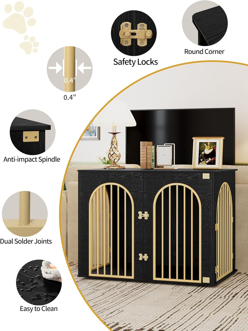 31.5'' Wooden Dog Crate Furniture, Indoor Dog Kennel Dogs Cage for Small/Medium Dogs, Heavy Duty Dog Crates Decorative Pet House End Side Table TV Stand, Rustic Brown DFC85101B