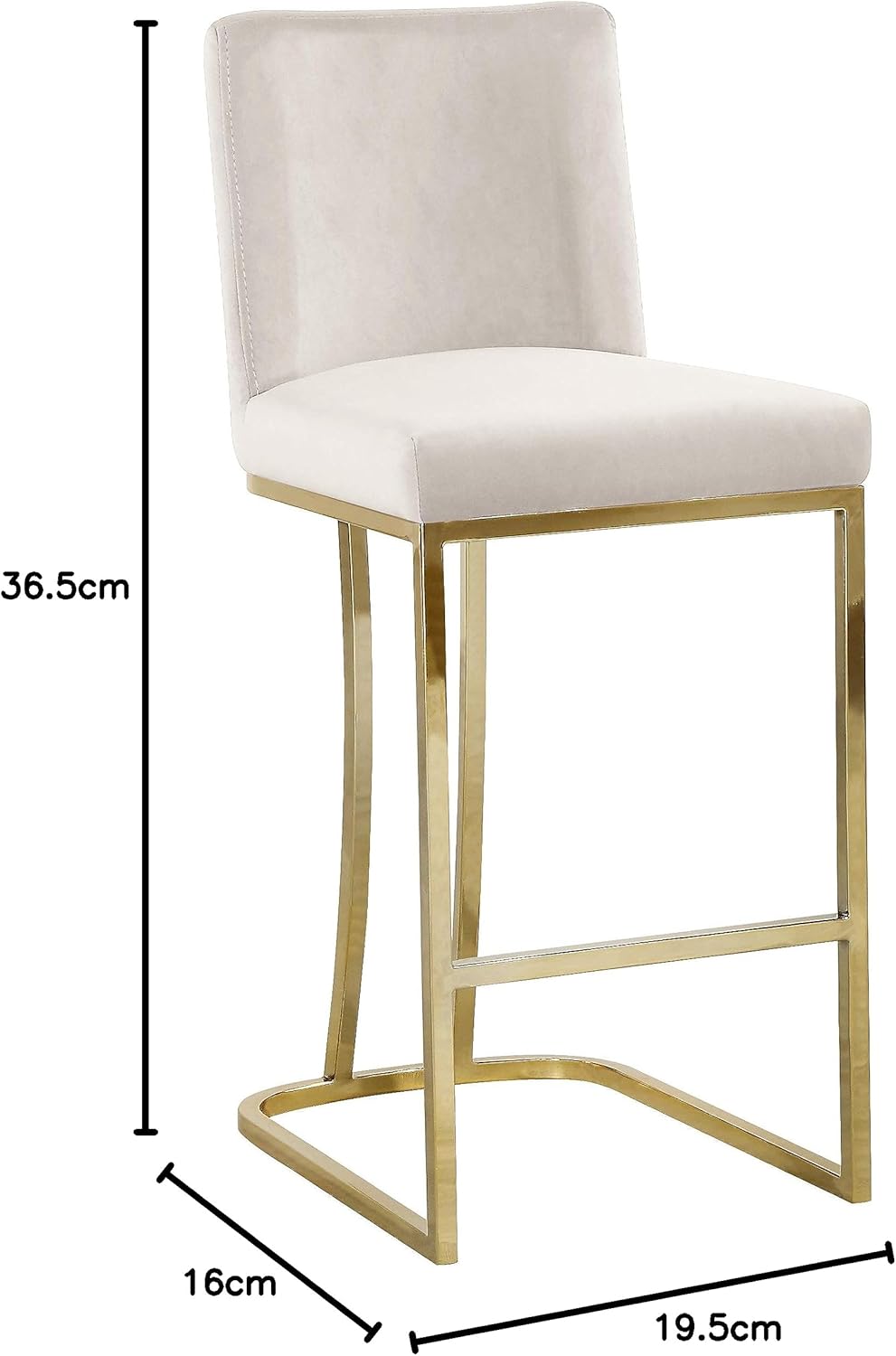 Meridian Furniture Heidi Collection Modern | Contemporary Velvet Upholstered Counter Stool with Polished Gold Metal Legs, 16" W x 19.5" D x 36.5" H, Black