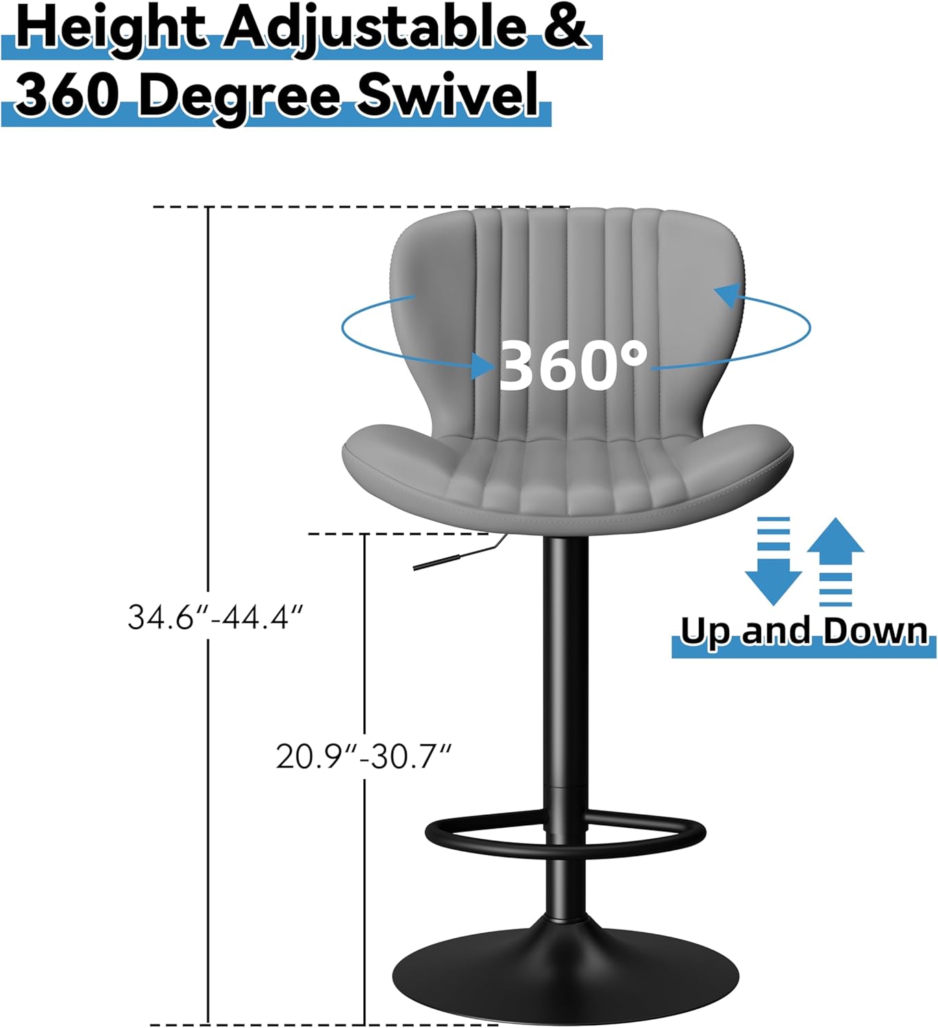 Shintenchi Bar Stools Set of 4 Modern Swivel Bar Chairs, Counter Height Faux Leather Metal Barstools, Upholstered Island Chairs with Back and Footrest, Coffee