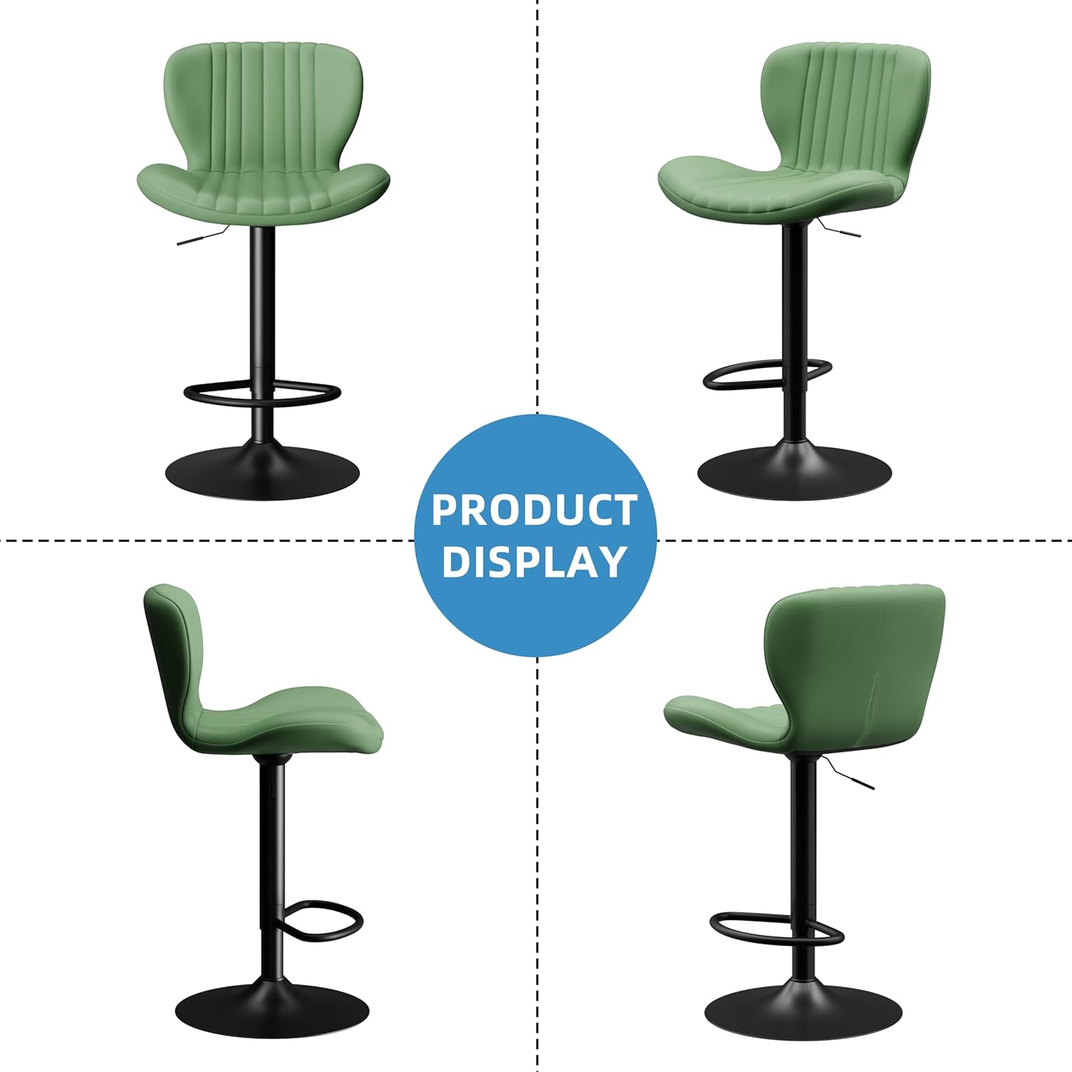 Shintenchi Bar Stools Set of 4 Modern Swivel Bar Chairs, Counter Height Faux Leather Metal Barstools, Upholstered Island Chairs with Back and Footrest, Coffee