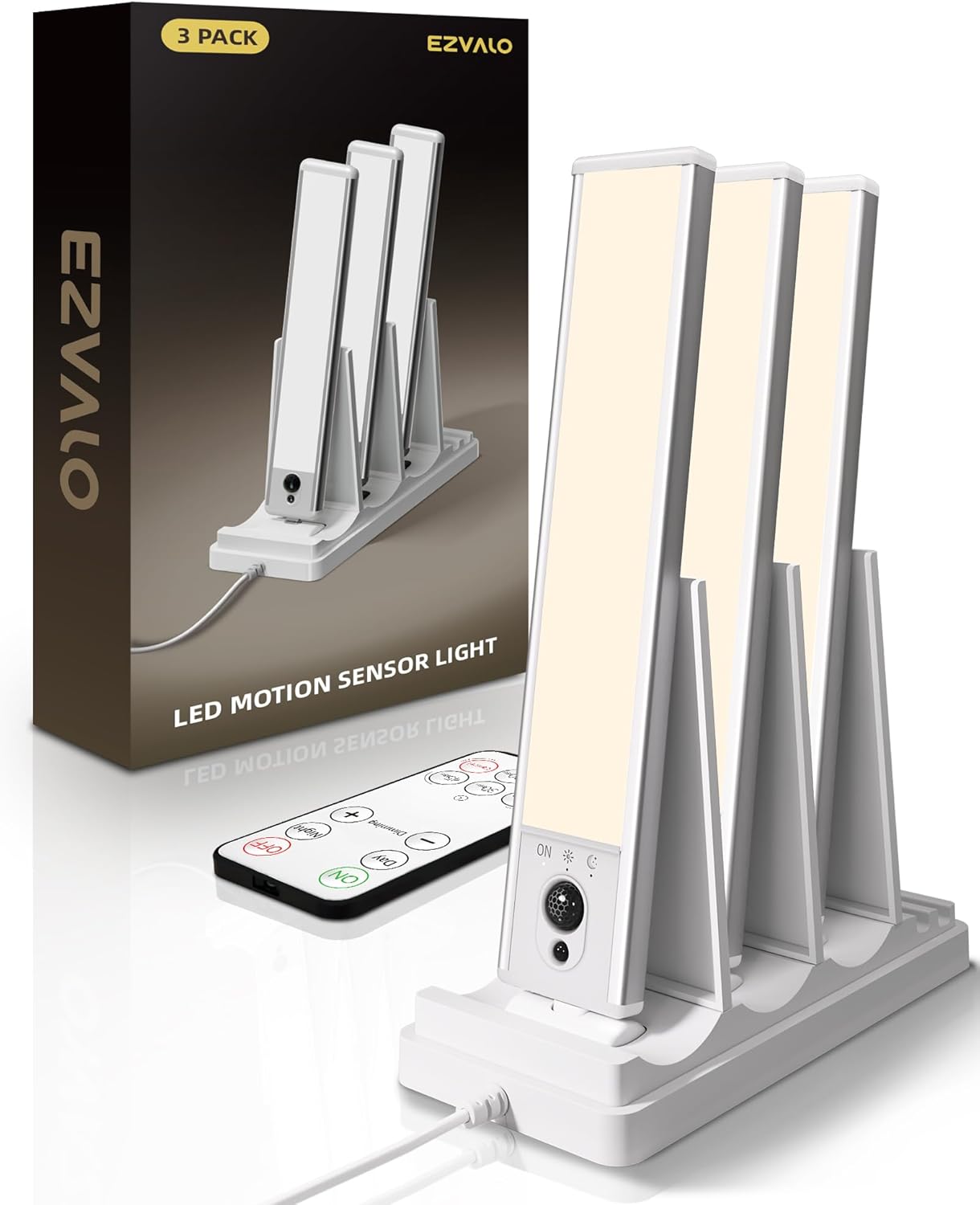 EZVALO 5 Pack Under Cabinet Lighting, Rechargeable Motion Sensor Light, LED Closet Lights Wireless, 5700K Dimmable, Timer, Magnetic, with Remote Control for Kitchen, Closet, Stair