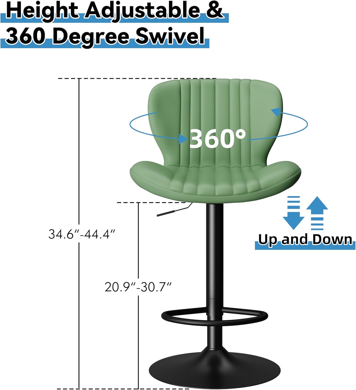 Shintenchi Bar Stools Set of 4 Modern Swivel Bar Chairs, Counter Height Faux Leather Metal Barstools, Upholstered Island Chairs with Back and Footrest, Coffee