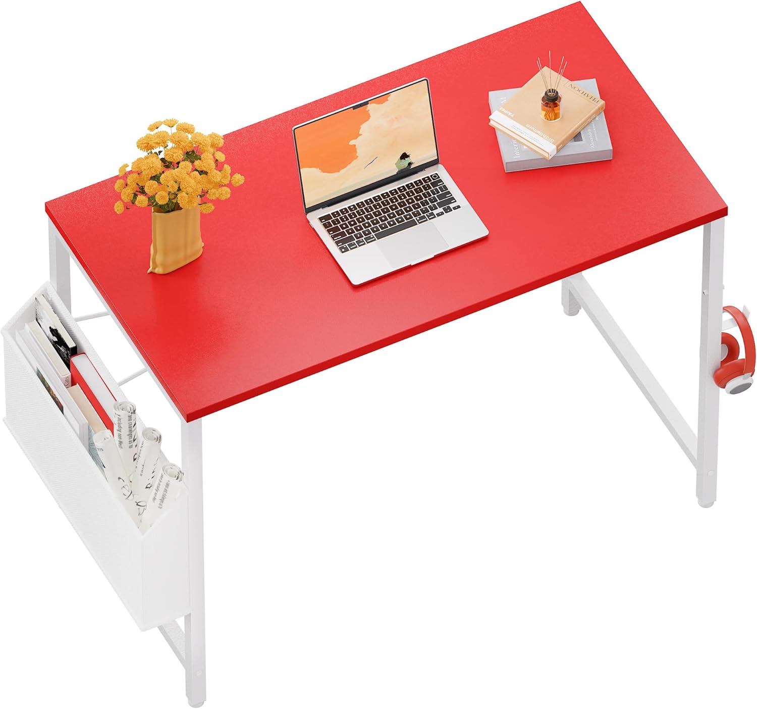 Pamray 32 Inch Computer Desk for Small Spaces with Storage Bag, Home Office Work Desk with Headphone Hook, Small Office Desk Study Writing Table