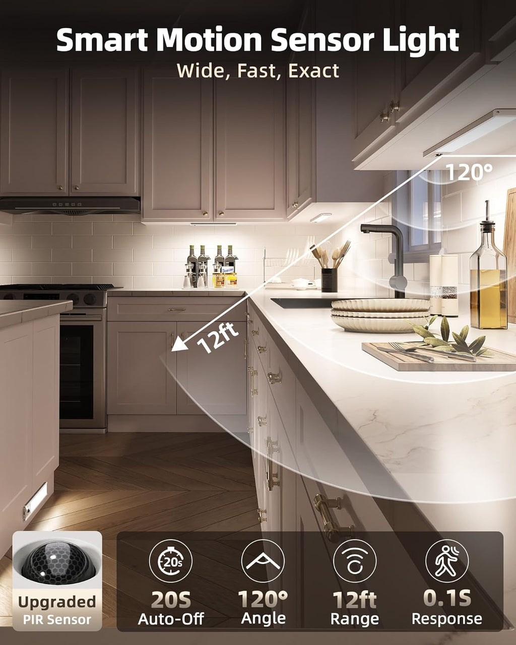 EZVALO 5 Pack Under Cabinet Lighting, Rechargeable Motion Sensor Light, LED Closet Lights Wireless, 5700K Dimmable, Timer, Magnetic, with Remote Control for Kitchen, Closet, Stair