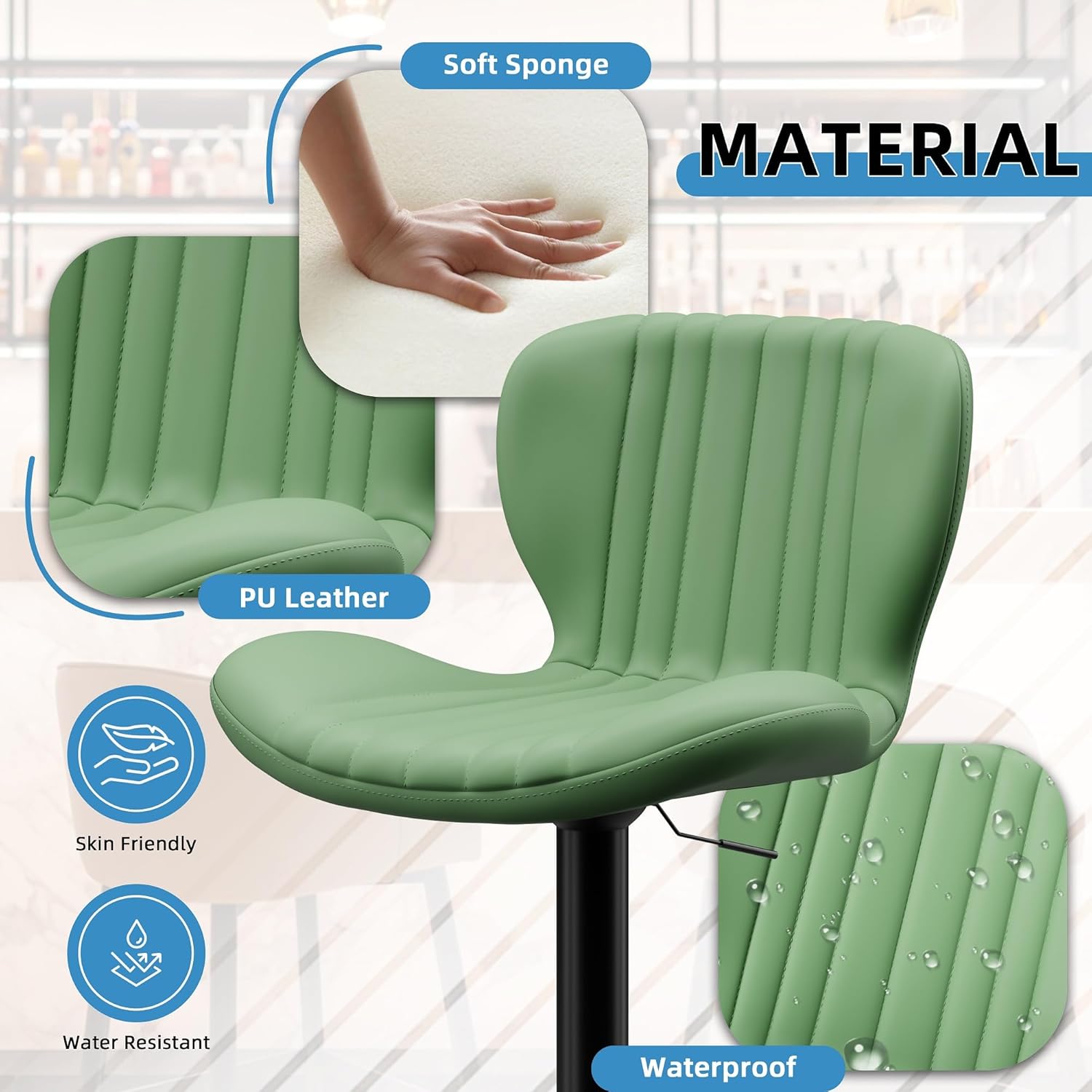 Shintenchi Bar Stools Set of 4 Modern Swivel Bar Chairs, Counter Height Faux Leather Metal Barstools, Upholstered Island Chairs with Back and Footrest, Coffee