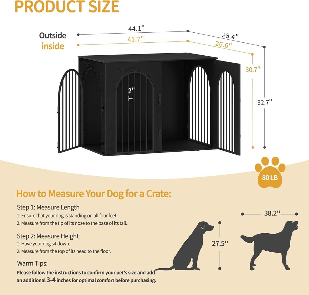 31.5'' Wooden Dog Crate Furniture, Indoor Dog Kennel Dogs Cage for Small/Medium Dogs, Heavy Duty Dog Crates Decorative Pet House End Side Table TV Stand, Rustic Brown DFC85101B