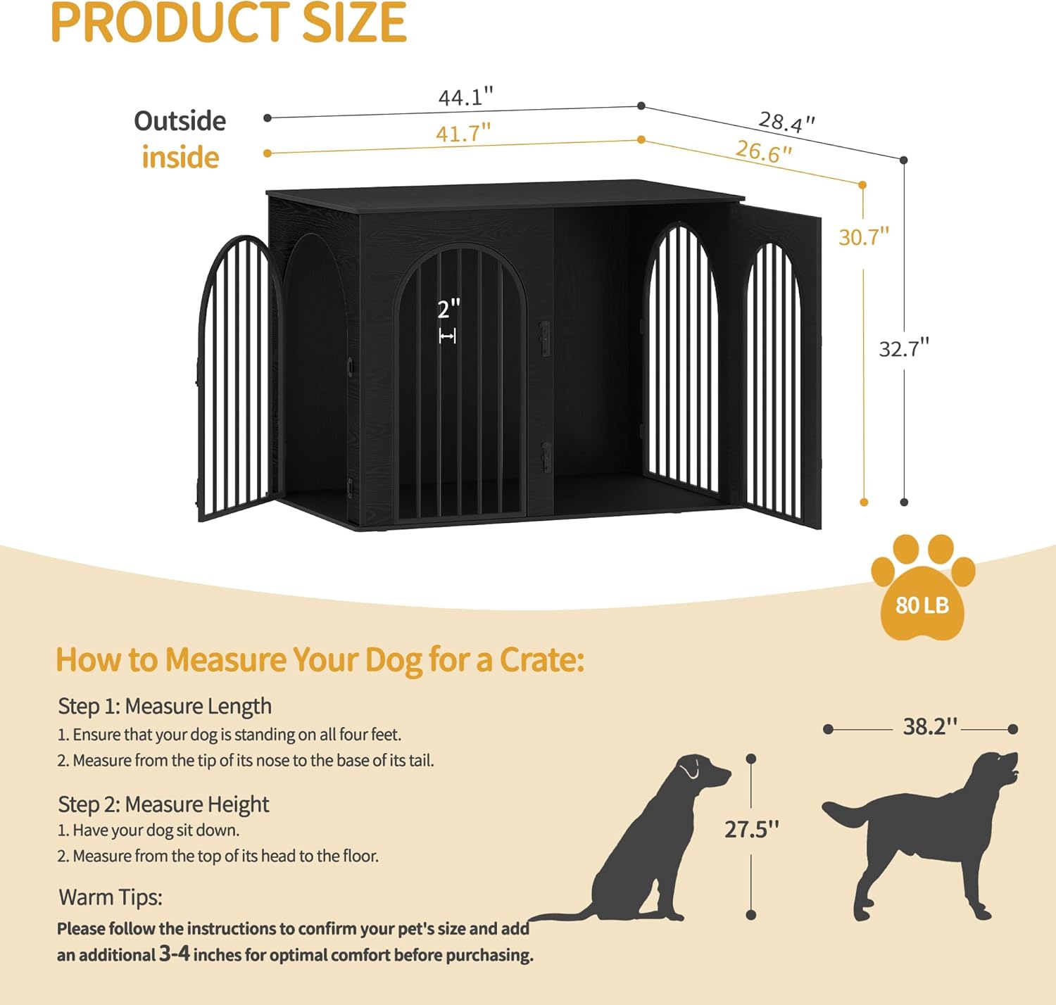 31.5'' Wooden Dog Crate Furniture, Indoor Dog Kennel Dogs Cage for Small/Medium Dogs, Heavy Duty Dog Crates Decorative Pet House End Side Table TV Stand, Rustic Brown DFC85101B