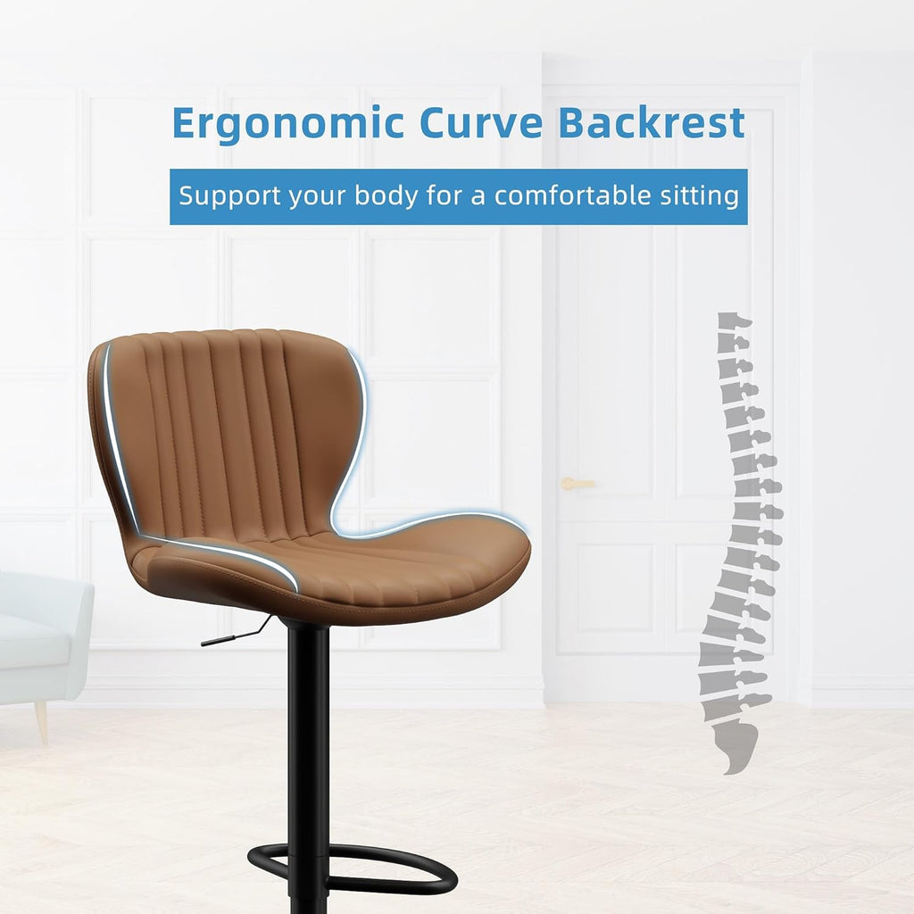 Shintenchi Bar Stools Set of 4 Modern Swivel Bar Chairs, Counter Height Faux Leather Metal Barstools, Upholstered Island Chairs with Back and Footrest, Coffee