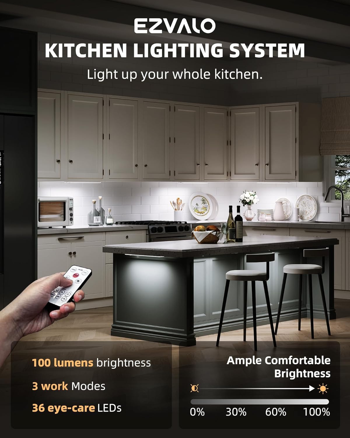 EZVALO 5 Pack Under Cabinet Lighting, Rechargeable Motion Sensor Light, LED Closet Lights Wireless, 5700K Dimmable, Timer, Magnetic, with Remote Control for Kitchen, Closet, Stair