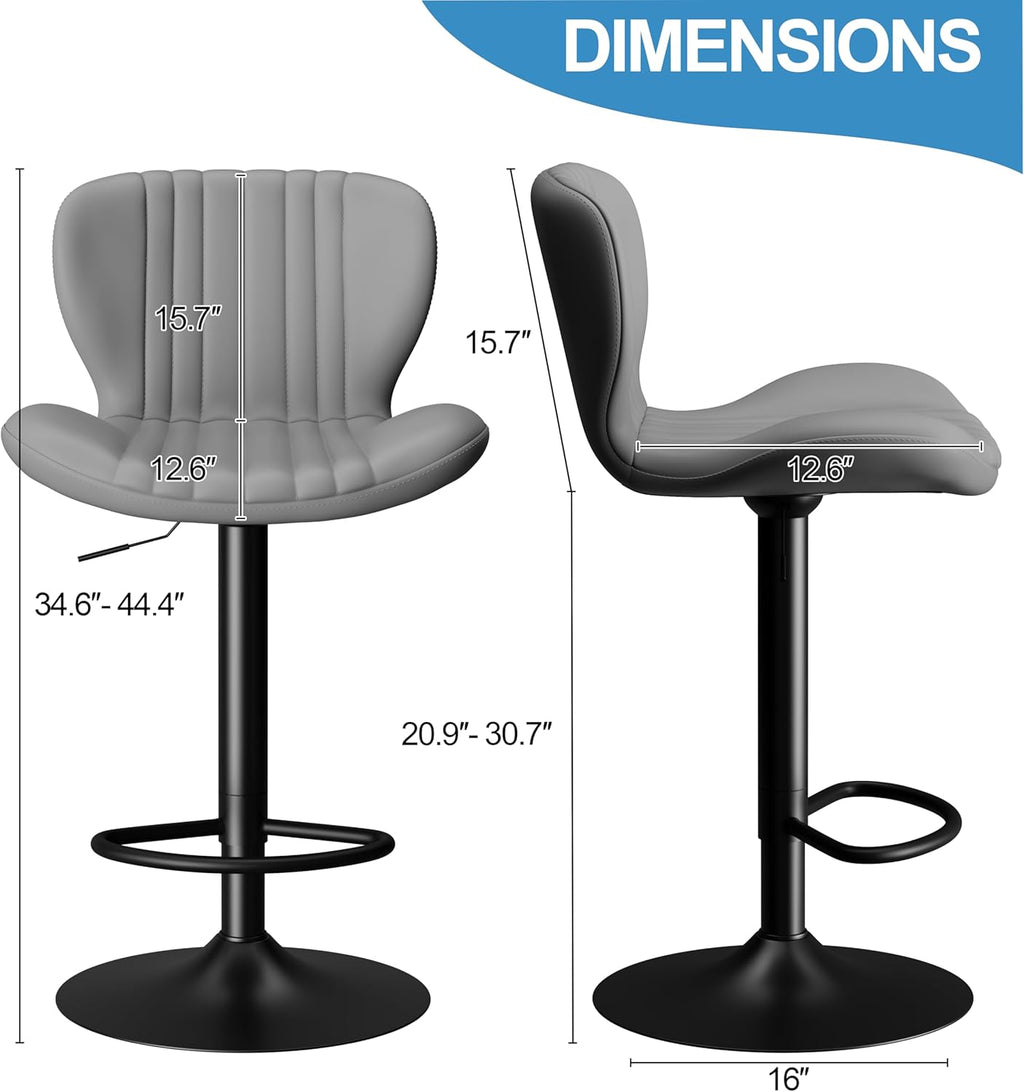Shintenchi Bar Stools Set of 4 Modern Swivel Bar Chairs, Counter Height Faux Leather Metal Barstools, Upholstered Island Chairs with Back and Footrest, Coffee