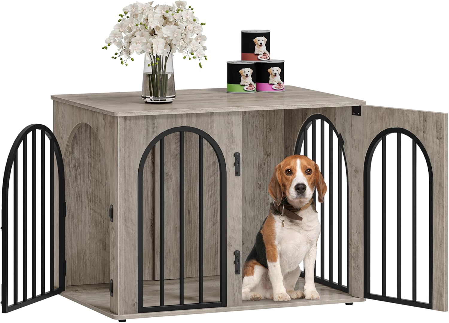 31.5'' Wooden Dog Crate Furniture, Indoor Dog Kennel Dogs Cage for Small/Medium Dogs, Heavy Duty Dog Crates Decorative Pet House End Side Table TV Stand, Rustic Brown DFC85101B