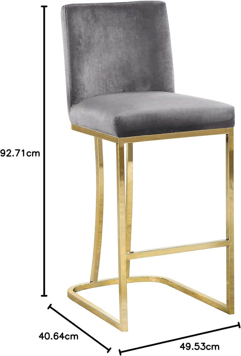 Meridian Furniture Heidi Collection Modern | Contemporary Velvet Upholstered Counter Stool with Polished Gold Metal Legs, 16" W x 19.5" D x 36.5" H, Black