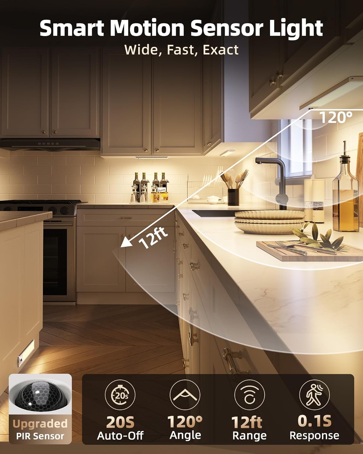 EZVALO 5 Pack Under Cabinet Lighting, Rechargeable Motion Sensor Light, LED Closet Lights Wireless, 5700K Dimmable, Timer, Magnetic, with Remote Control for Kitchen, Closet, Stair