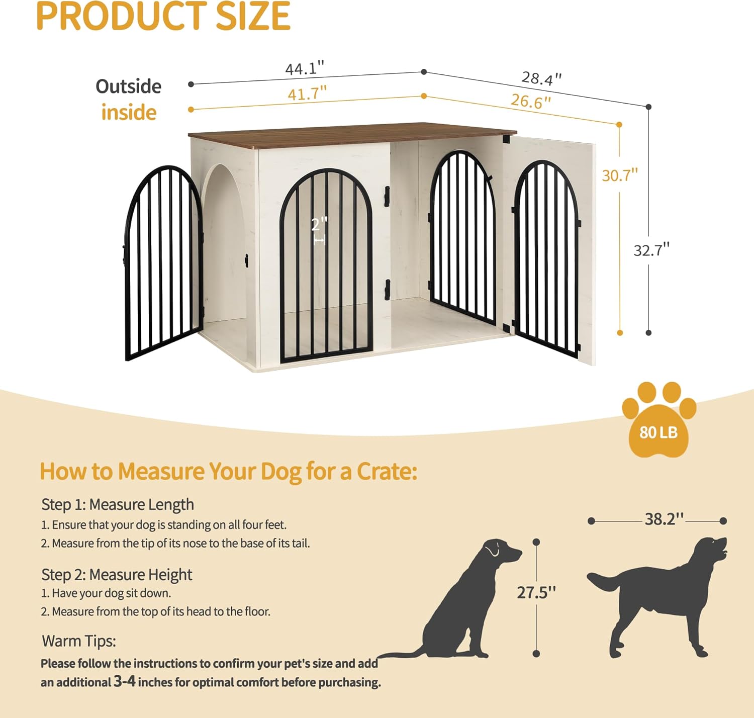 31.5'' Wooden Dog Crate Furniture, Indoor Dog Kennel Dogs Cage for Small/Medium Dogs, Heavy Duty Dog Crates Decorative Pet House End Side Table TV Stand, Rustic Brown DFC85101B