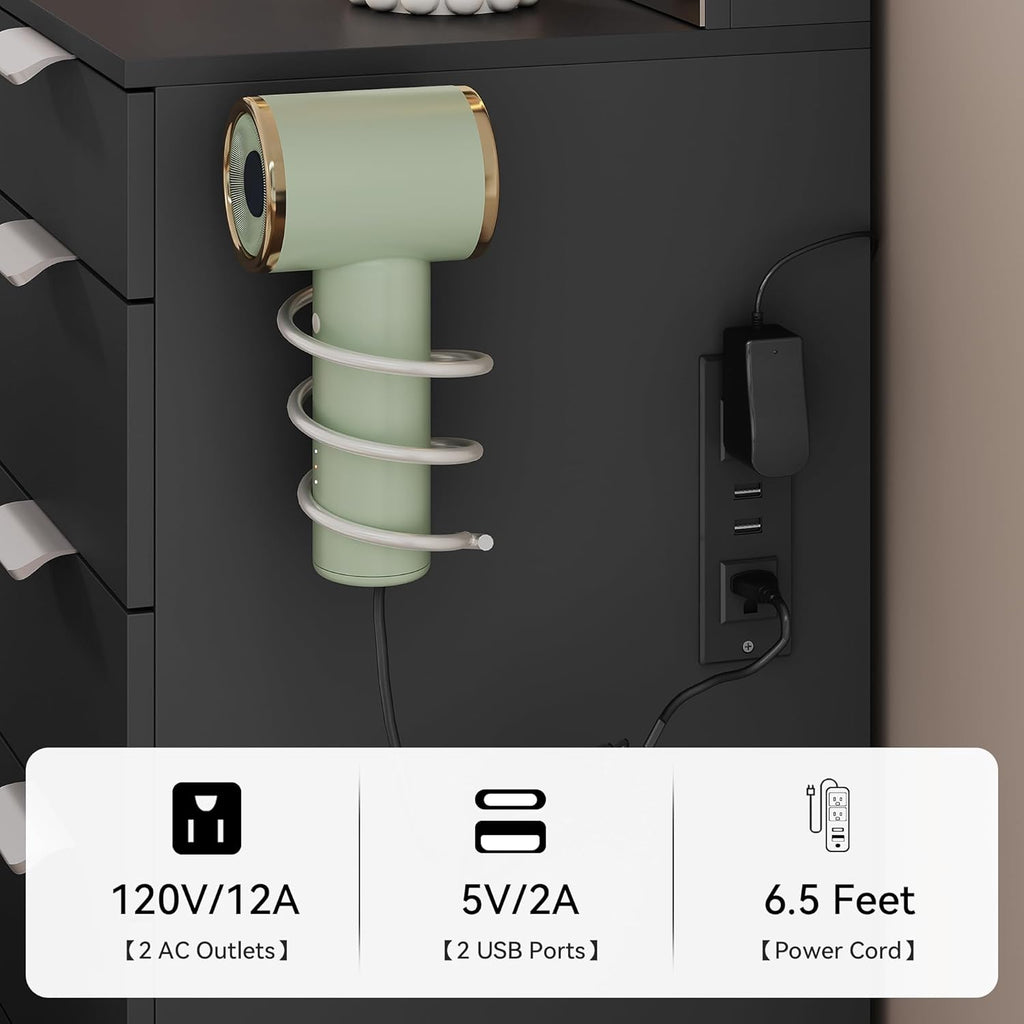 YITAHOME 46" Vanity Table with LED Lighted Mirror, Makeup Desk with 11 Drawers, Cushioned Storage Stool, Vanity Set with Power Outlet & Magnifying Mirror, White