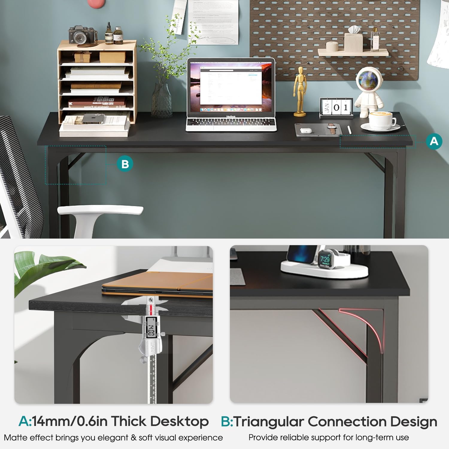 BestOffice Computer Desk,Home Office Desk, Modern Simple Style for Home Office Study Writing (Black, 47 inch)