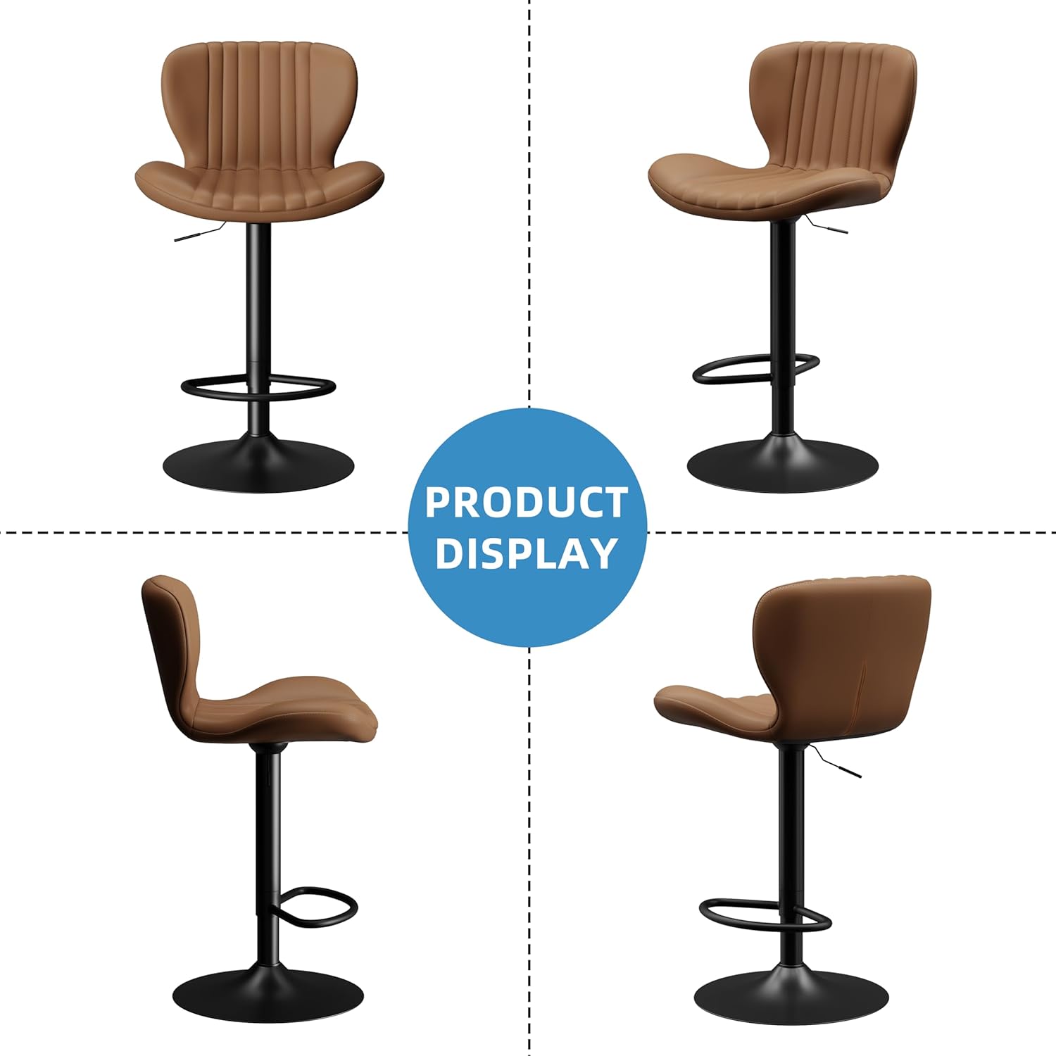 Shintenchi Bar Stools Set of 4 Modern Swivel Bar Chairs, Counter Height Faux Leather Metal Barstools, Upholstered Island Chairs with Back and Footrest, Coffee