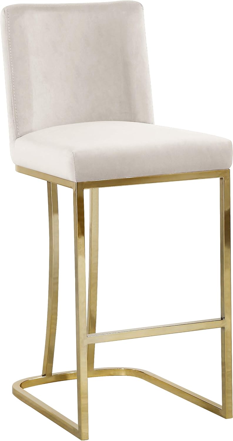 Meridian Furniture Heidi Collection Modern | Contemporary Velvet Upholstered Counter Stool with Polished Gold Metal Legs, 16" W x 19.5" D x 36.5" H, Black