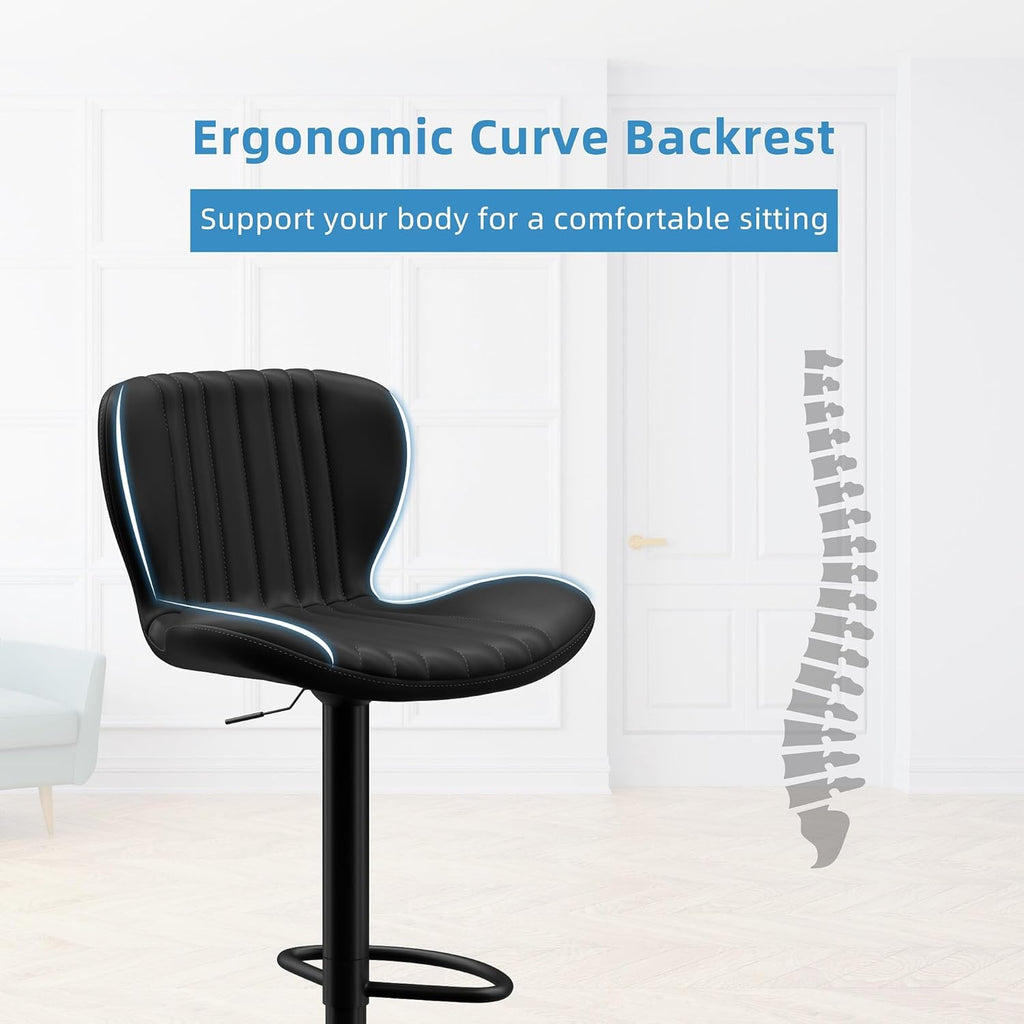 Shintenchi Bar Stools Set of 4 Modern Swivel Bar Chairs, Counter Height Faux Leather Metal Barstools, Upholstered Island Chairs with Back and Footrest, Coffee