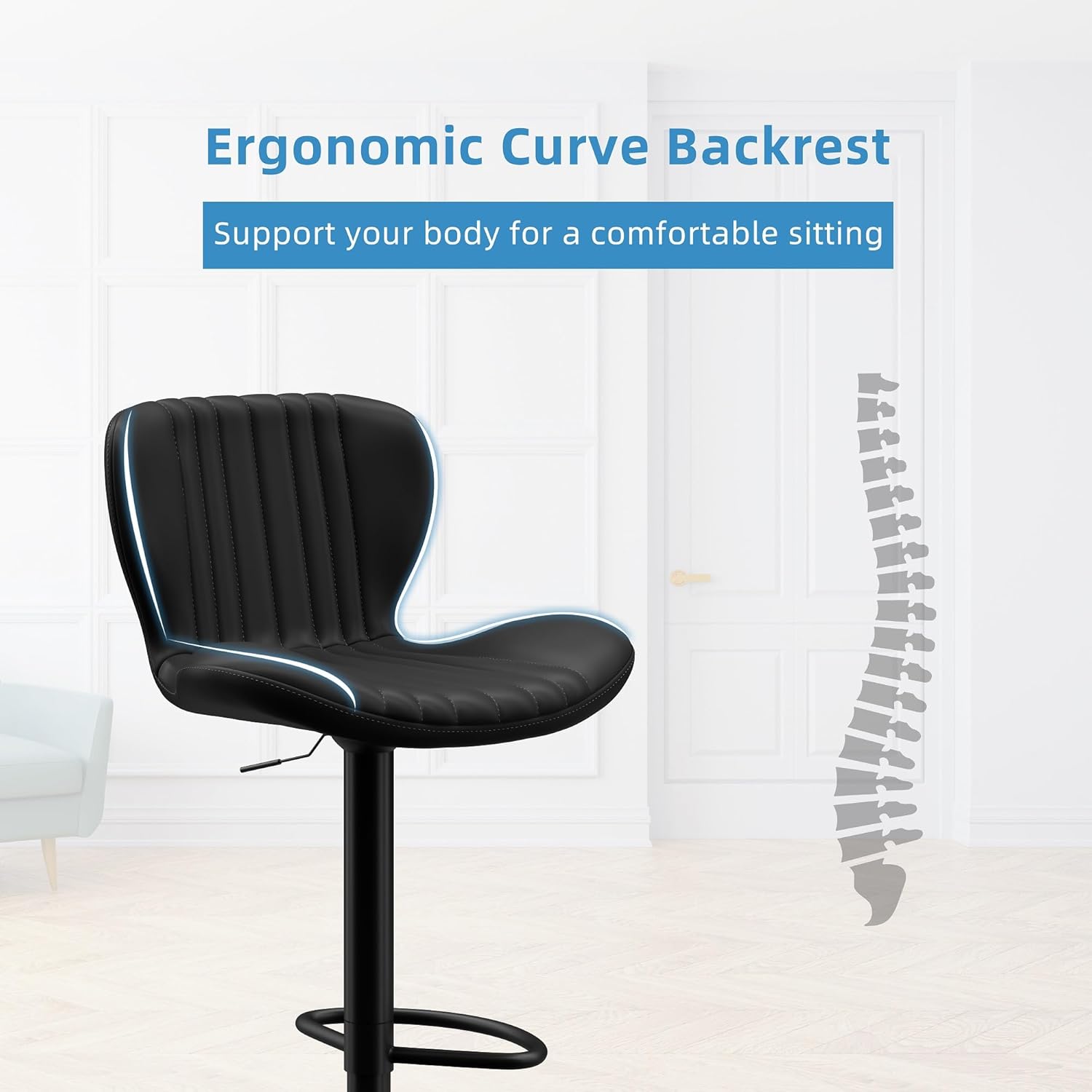 Shintenchi Bar Stools Set of 4 Modern Swivel Bar Chairs, Counter Height Faux Leather Metal Barstools, Upholstered Island Chairs with Back and Footrest, Coffee