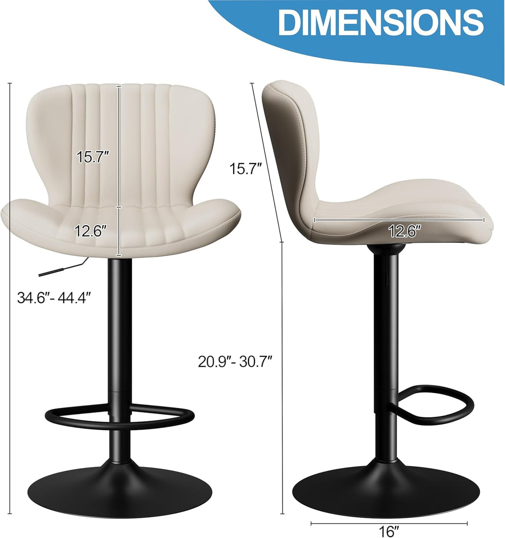 Shintenchi Bar Stools Set of 4 Modern Swivel Bar Chairs, Counter Height Faux Leather Metal Barstools, Upholstered Island Chairs with Back and Footrest, Coffee