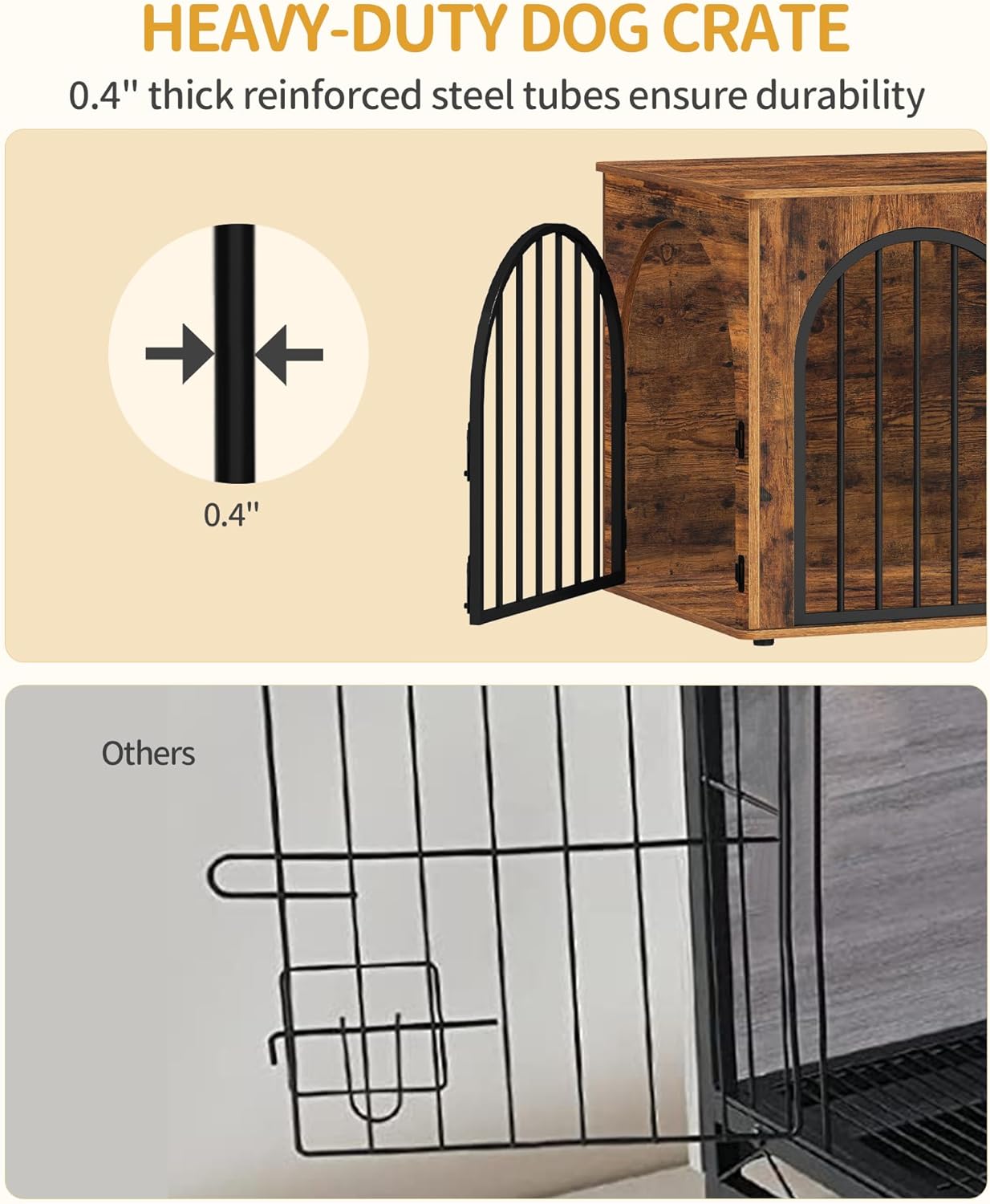 31.5'' Wooden Dog Crate Furniture, Indoor Dog Kennel Dogs Cage for Small/Medium Dogs, Heavy Duty Dog Crates Decorative Pet House End Side Table TV Stand, Rustic Brown DFC85101B