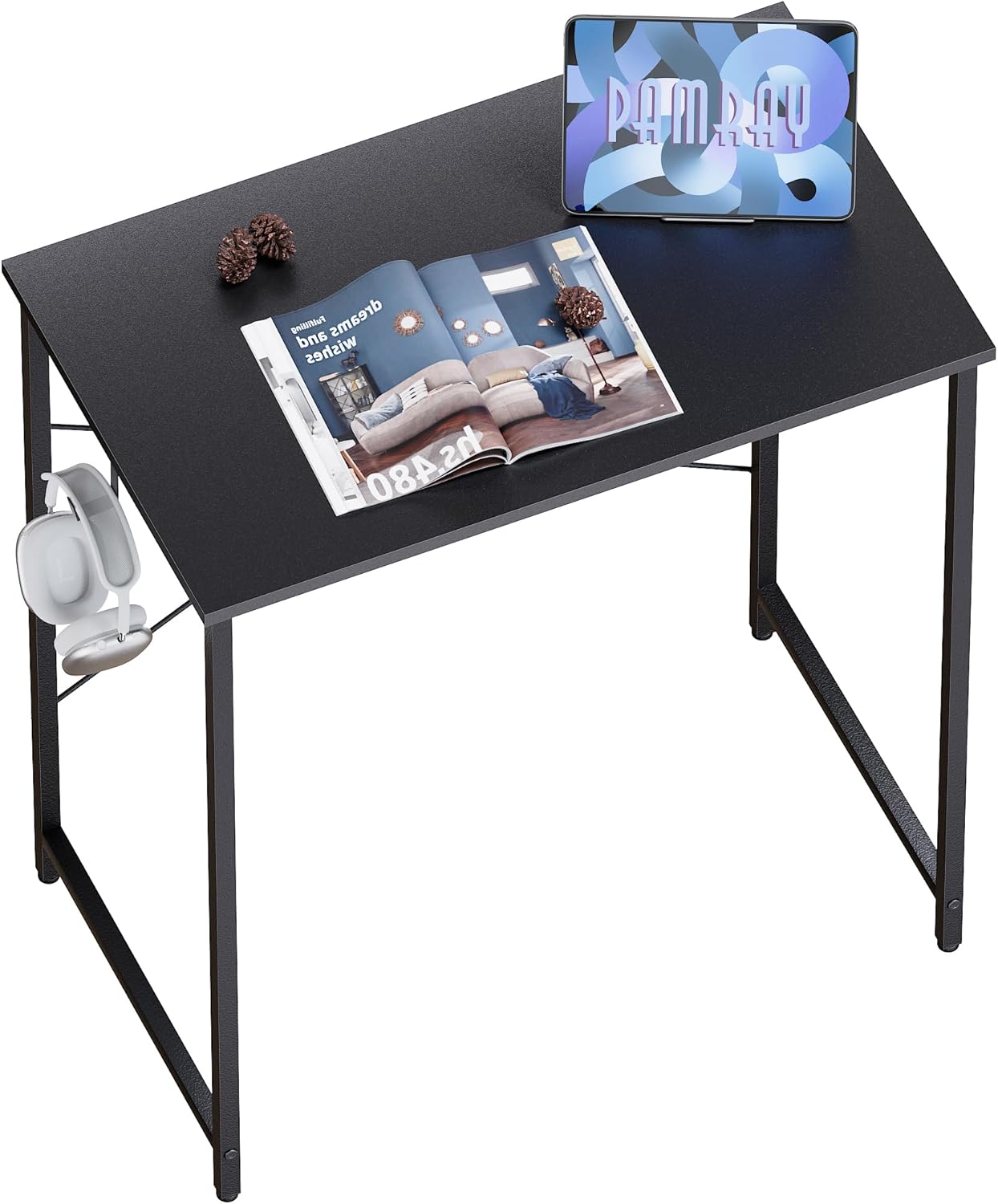 Pamray 32 Inch Computer Desk for Small Spaces with Storage Bag, Home Office Work Desk with Headphone Hook, Small Office Desk Study Writing Table