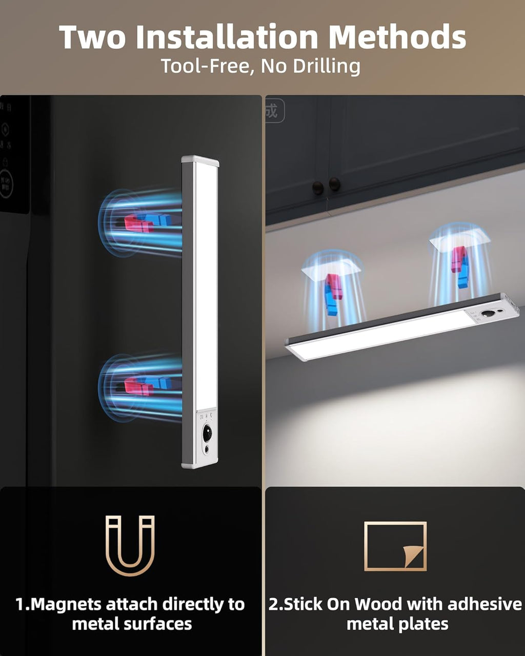 EZVALO 5 Pack Under Cabinet Lighting, Rechargeable Motion Sensor Light, LED Closet Lights Wireless, 5700K Dimmable, Timer, Magnetic, with Remote Control for Kitchen, Closet, Stair