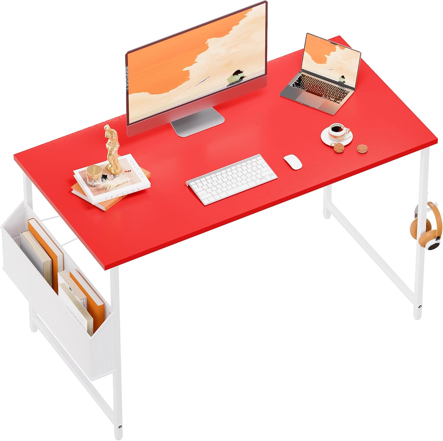 Pamray 32 Inch Computer Desk for Small Spaces with Storage Bag, Home Office Work Desk with Headphone Hook, Small Office Desk Study Writing Table