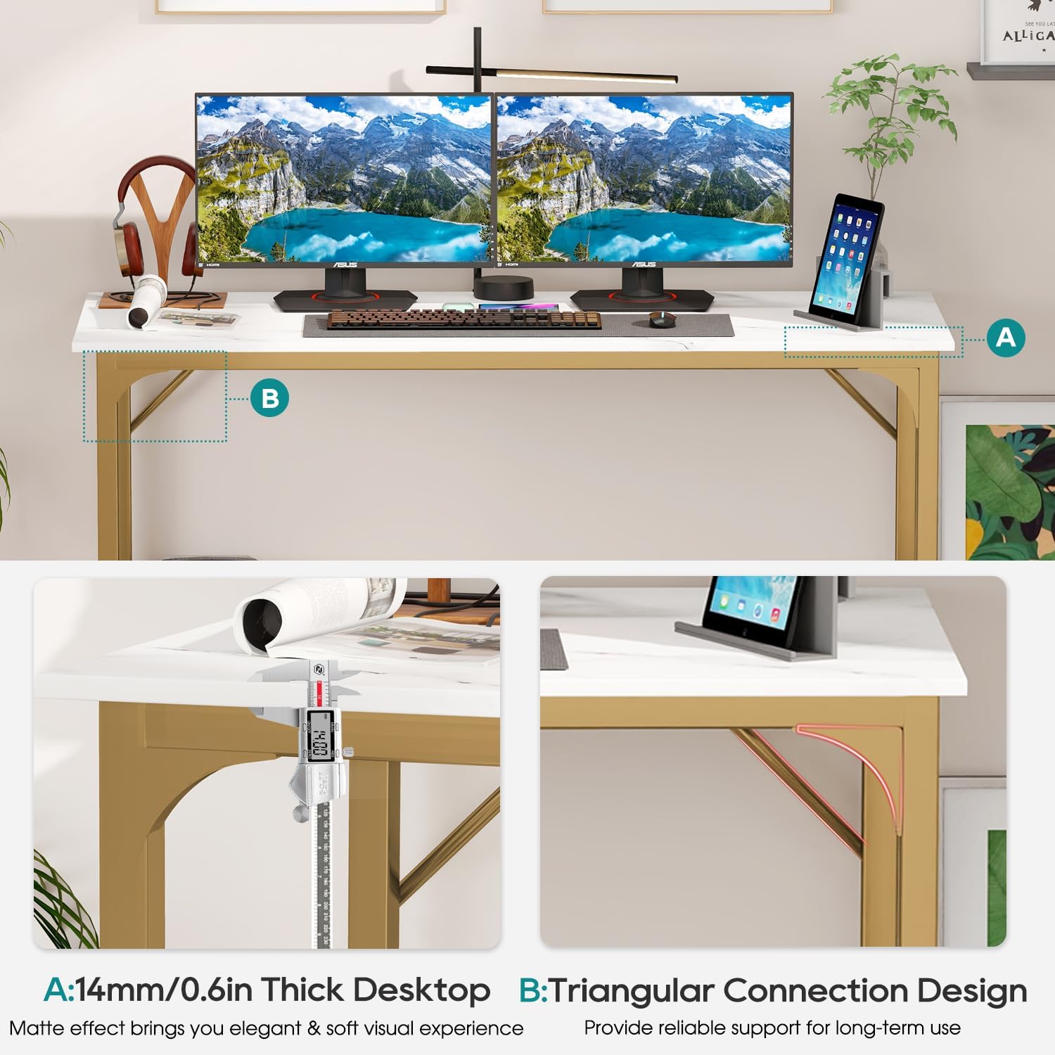 BestOffice Computer Desk,Home Office Desk, Modern Simple Style for Home Office Study Writing (Black, 47 inch)