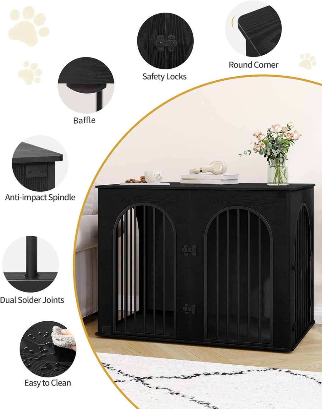 31.5'' Wooden Dog Crate Furniture, Indoor Dog Kennel Dogs Cage for Small/Medium Dogs, Heavy Duty Dog Crates Decorative Pet House End Side Table TV Stand, Rustic Brown DFC85101B