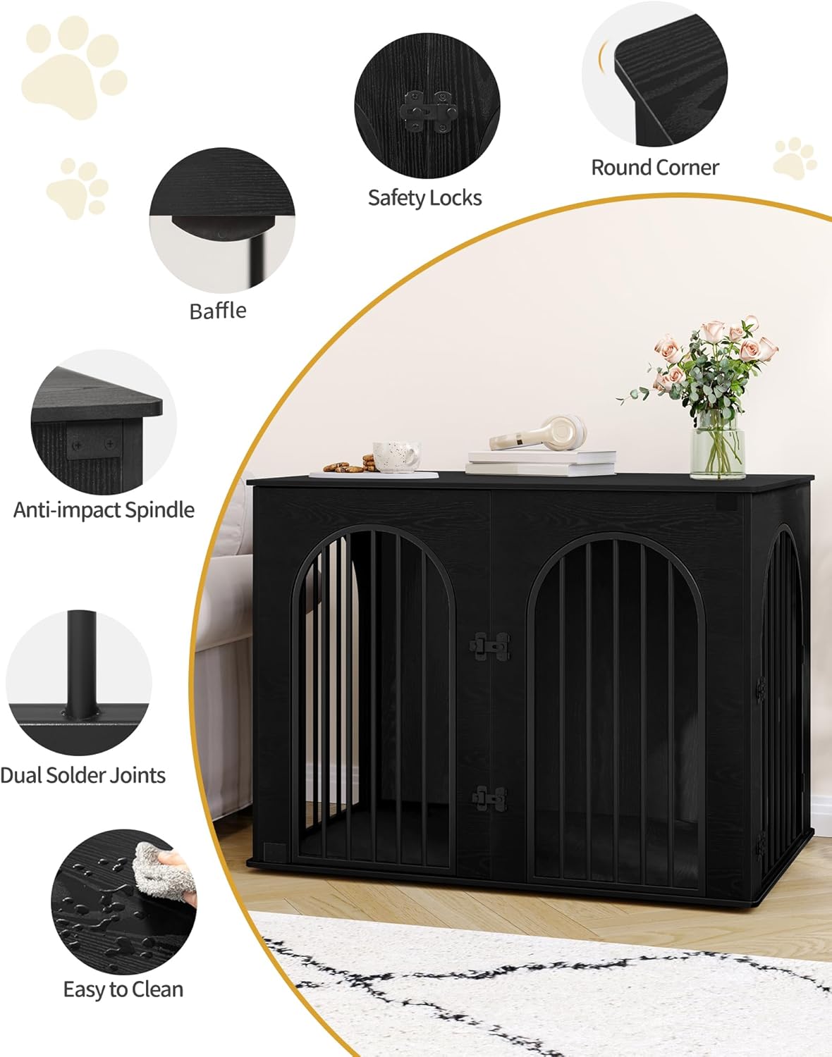 31.5'' Wooden Dog Crate Furniture, Indoor Dog Kennel Dogs Cage for Small/Medium Dogs, Heavy Duty Dog Crates Decorative Pet House End Side Table TV Stand, Rustic Brown DFC85101B