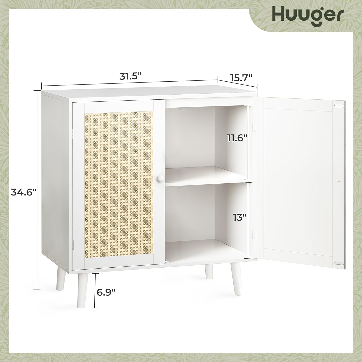 Huuger Buffet Cabinet with Storage, Storage Cabinet with PE Rattan Decor Doors, Accent Sideboard Buffet with Solid Wood Feet, for Hallway, Entry, Living Room, Natural