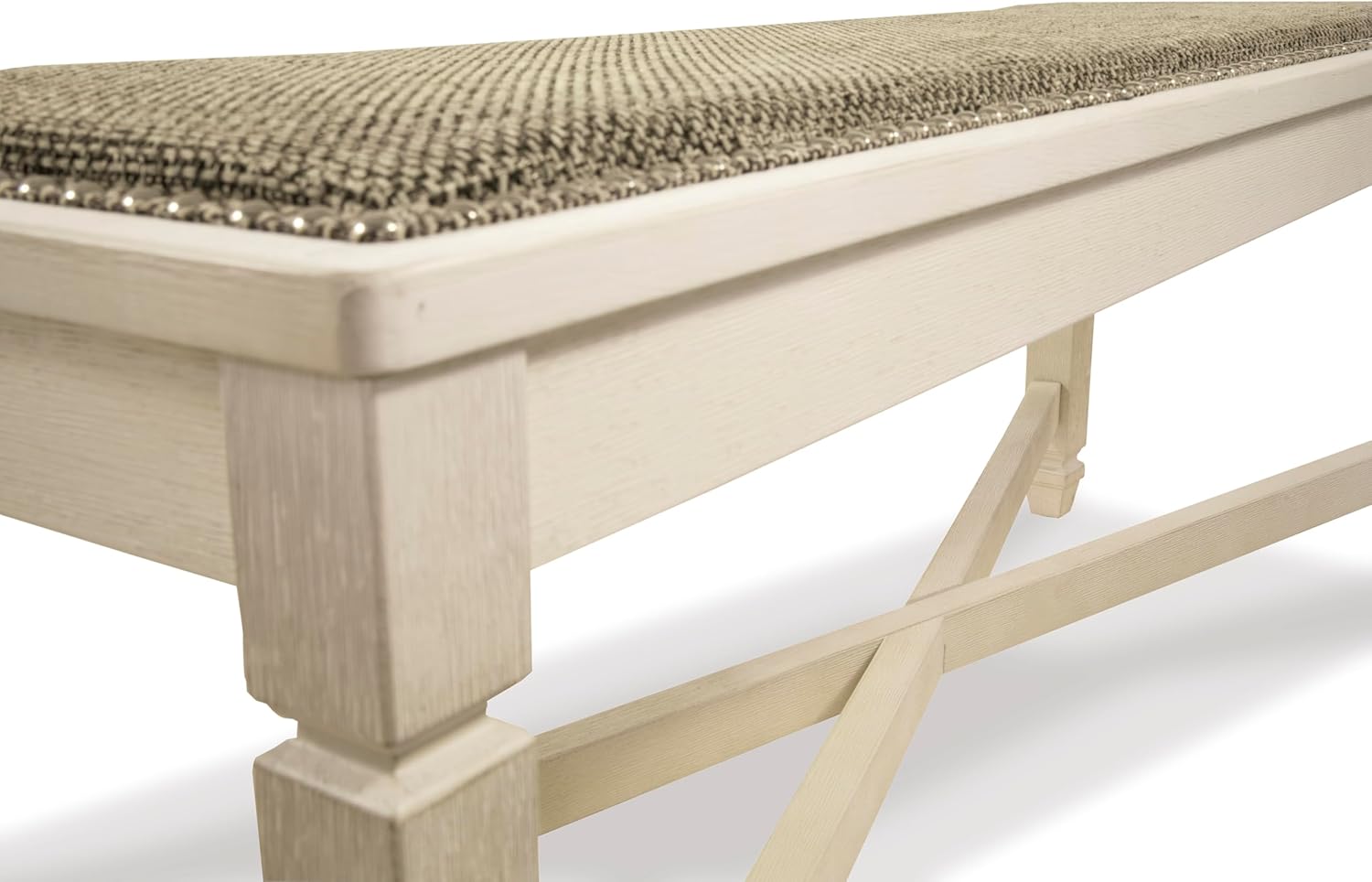 Signature Design by Ashley Bolanburg Casual French Country Upholstered Dining Room Bench with Nailhead Trim, Heavy Woven Fabric, Wood, Antique White & Tan