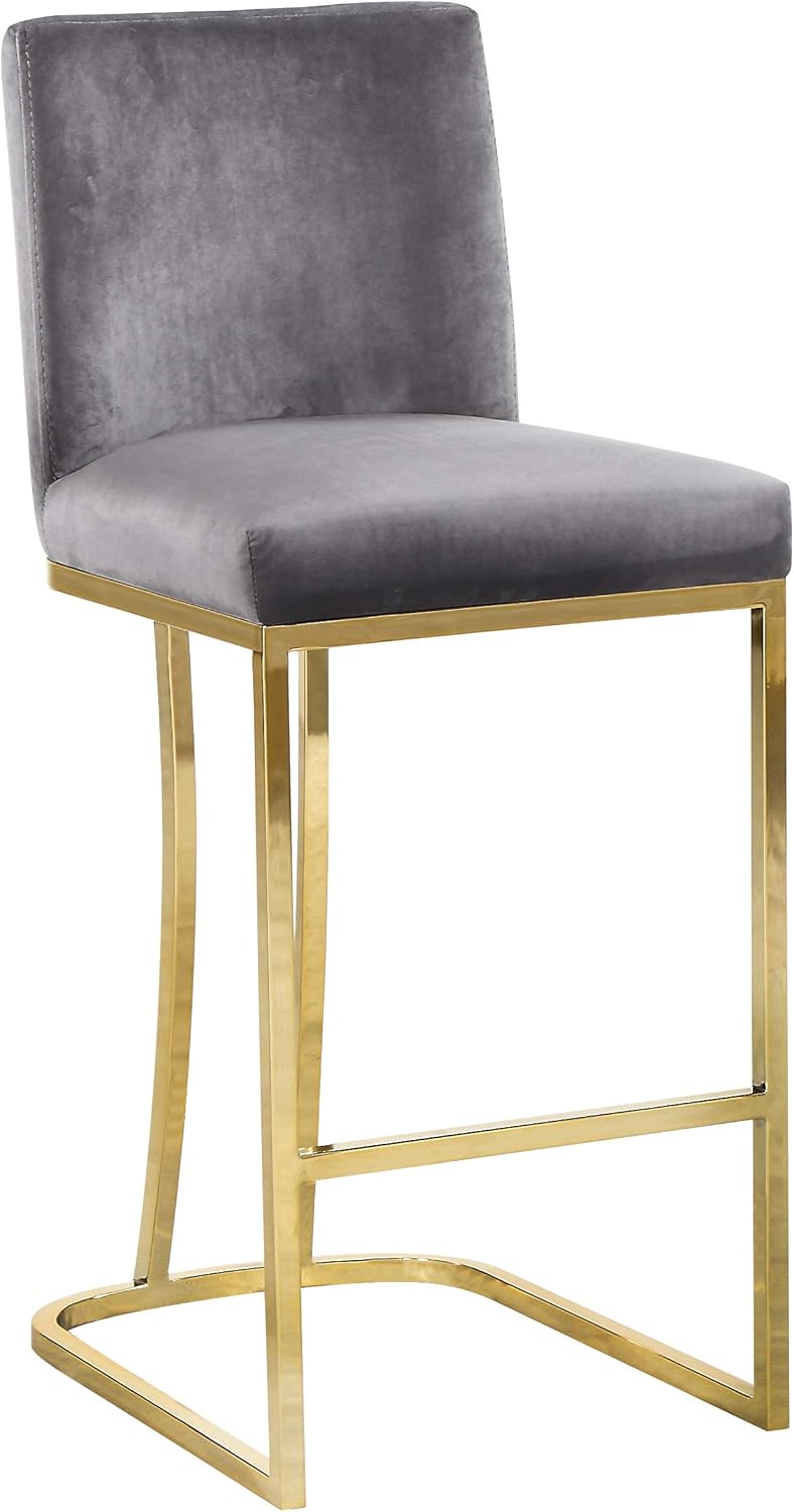 Meridian Furniture Heidi Collection Modern | Contemporary Velvet Upholstered Counter Stool with Polished Gold Metal Legs, 16" W x 19.5" D x 36.5" H, Black