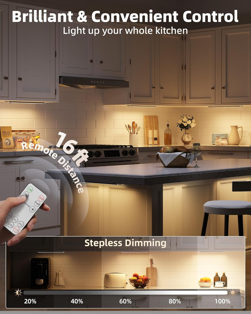 EZVALO 5 Pack Under Cabinet Lighting, Rechargeable Motion Sensor Light, LED Closet Lights Wireless, 5700K Dimmable, Timer, Magnetic, with Remote Control for Kitchen, Closet, Stair