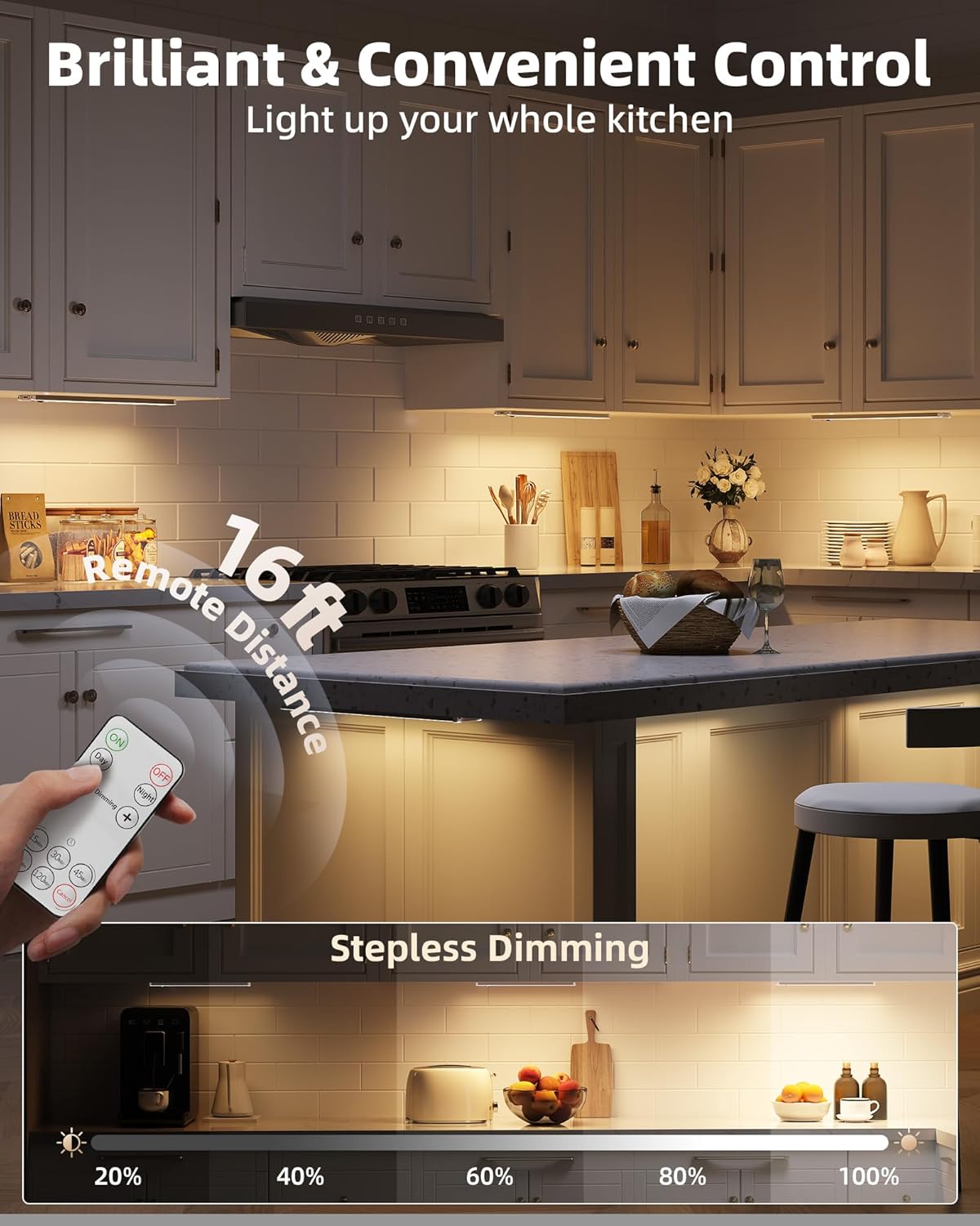 EZVALO 5 Pack Under Cabinet Lighting, Rechargeable Motion Sensor Light, LED Closet Lights Wireless, 5700K Dimmable, Timer, Magnetic, with Remote Control for Kitchen, Closet, Stair