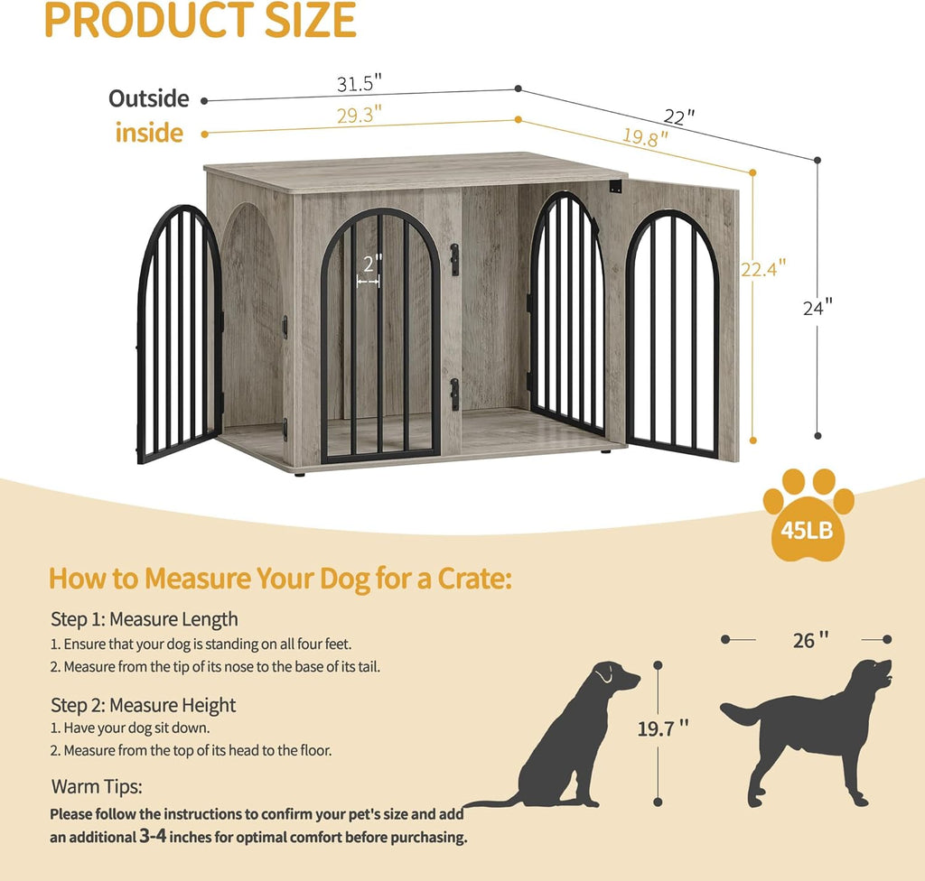 31.5'' Wooden Dog Crate Furniture, Indoor Dog Kennel Dogs Cage for Small/Medium Dogs, Heavy Duty Dog Crates Decorative Pet House End Side Table TV Stand, Rustic Brown DFC85101B