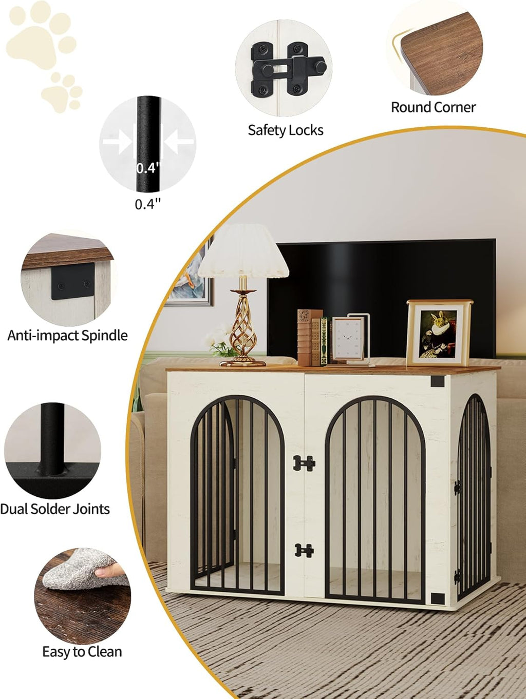 31.5'' Wooden Dog Crate Furniture, Indoor Dog Kennel Dogs Cage for Small/Medium Dogs, Heavy Duty Dog Crates Decorative Pet House End Side Table TV Stand, Rustic Brown DFC85101B