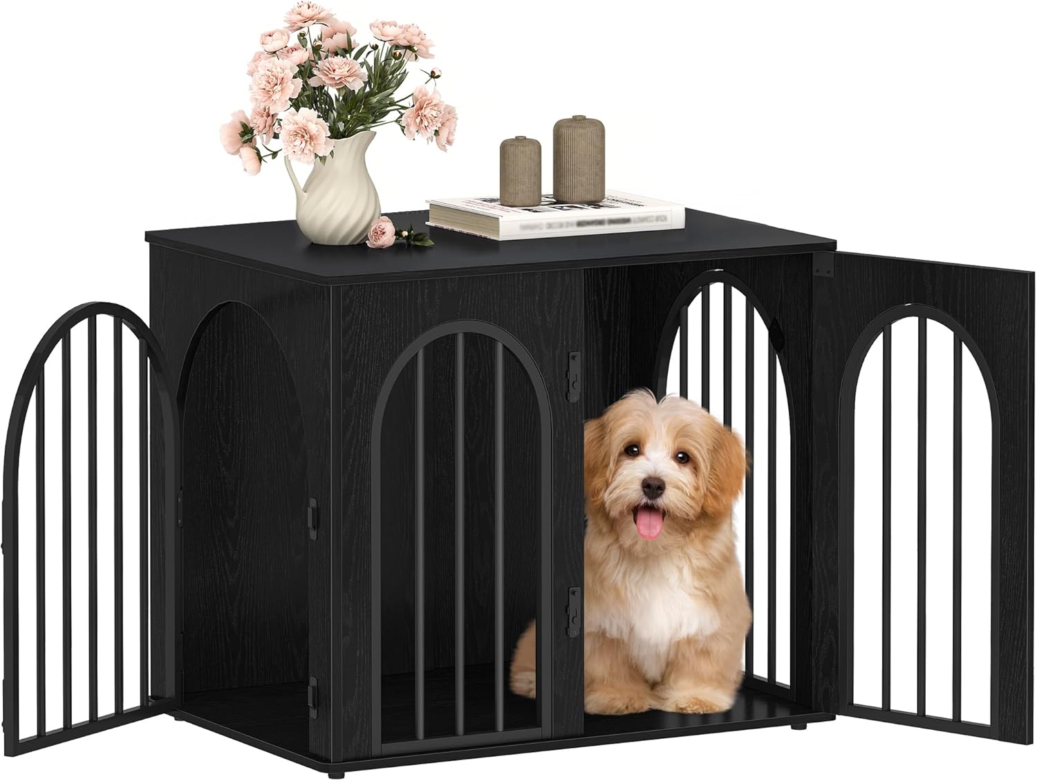 31.5'' Wooden Dog Crate Furniture, Indoor Dog Kennel Dogs Cage for Small/Medium Dogs, Heavy Duty Dog Crates Decorative Pet House End Side Table TV Stand, Rustic Brown DFC85101B