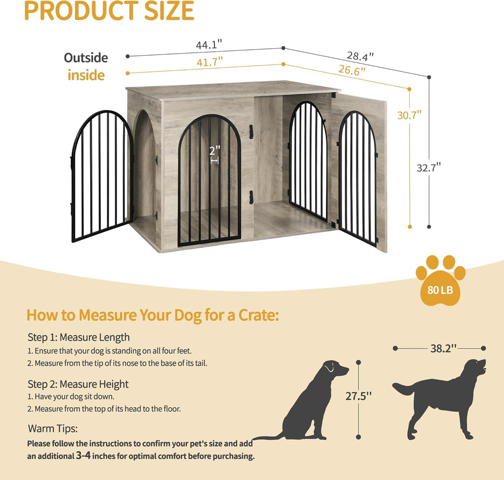 31.5'' Wooden Dog Crate Furniture, Indoor Dog Kennel Dogs Cage for Small/Medium Dogs, Heavy Duty Dog Crates Decorative Pet House End Side Table TV Stand, Rustic Brown DFC85101B