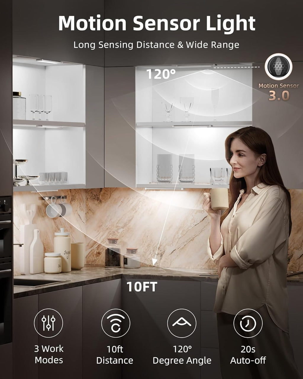 EZVALO 5 Pack Under Cabinet Lighting, Rechargeable Motion Sensor Light, LED Closet Lights Wireless, 5700K Dimmable, Timer, Magnetic, with Remote Control for Kitchen, Closet, Stair