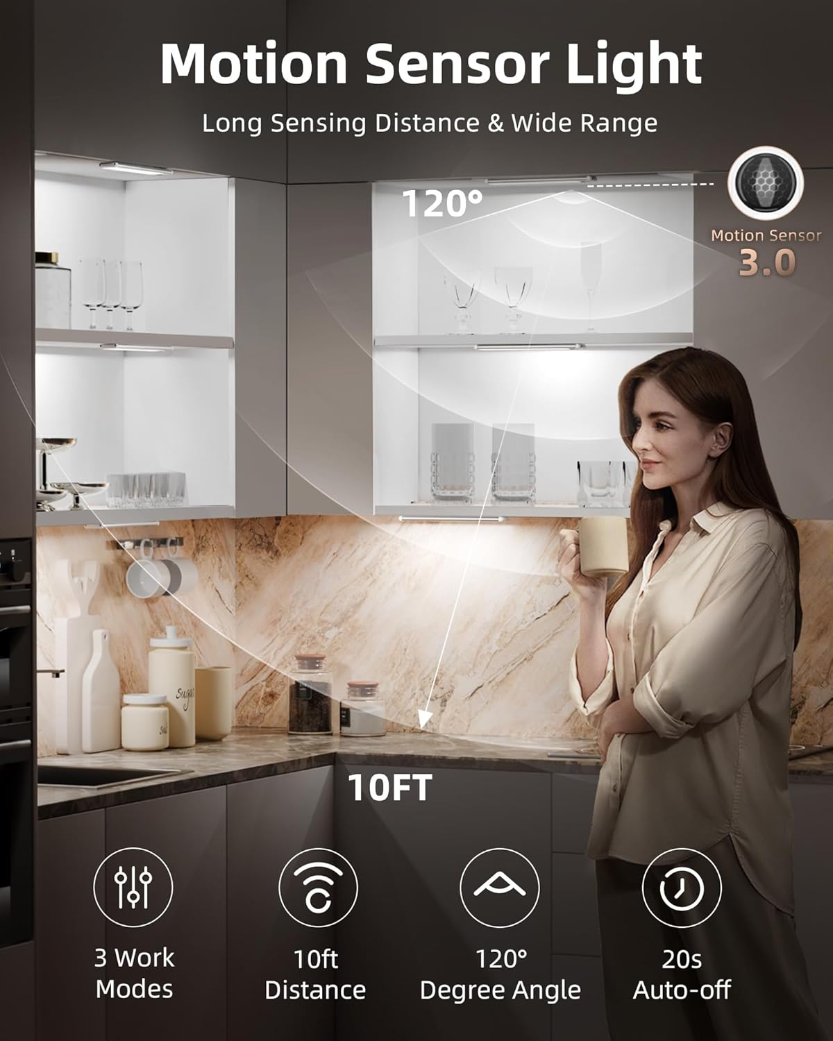 EZVALO 5 Pack Under Cabinet Lighting, Rechargeable Motion Sensor Light, LED Closet Lights Wireless, 5700K Dimmable, Timer, Magnetic, with Remote Control for Kitchen, Closet, Stair