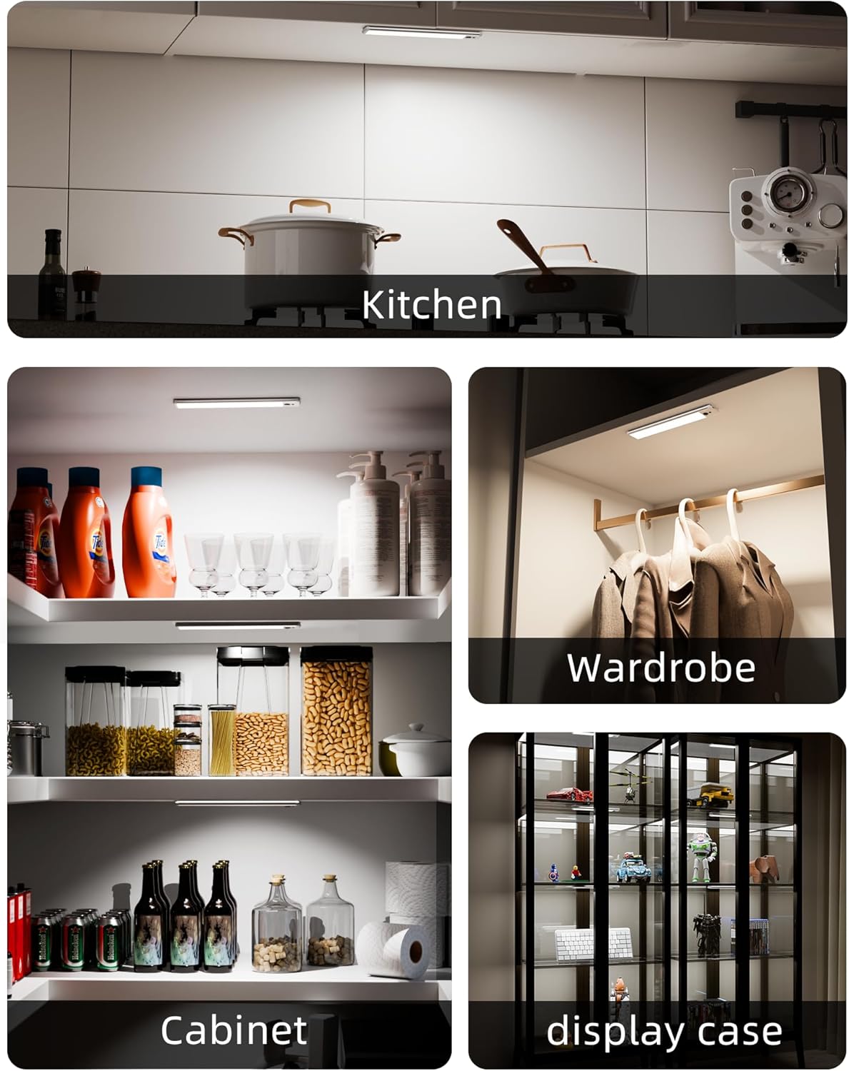 EZVALO 5 Pack Under Cabinet Lighting, Rechargeable Motion Sensor Light, LED Closet Lights Wireless, 5700K Dimmable, Timer, Magnetic, with Remote Control for Kitchen, Closet, Stair