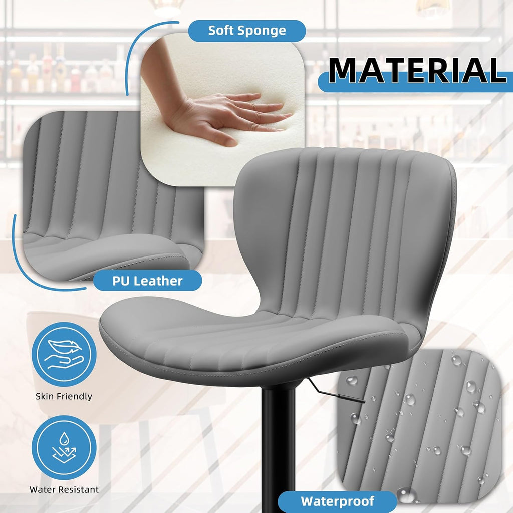 Shintenchi Bar Stools Set of 4 Modern Swivel Bar Chairs, Counter Height Faux Leather Metal Barstools, Upholstered Island Chairs with Back and Footrest, Coffee